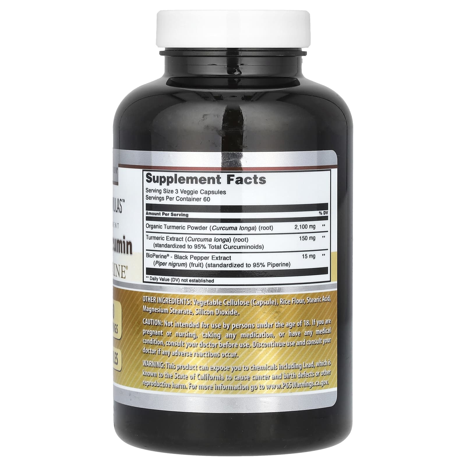 Amazing Nutrition, Куркумин и биоперин, 2250 мг, 180 растительных капсул (750 мг в каждой капсуле)