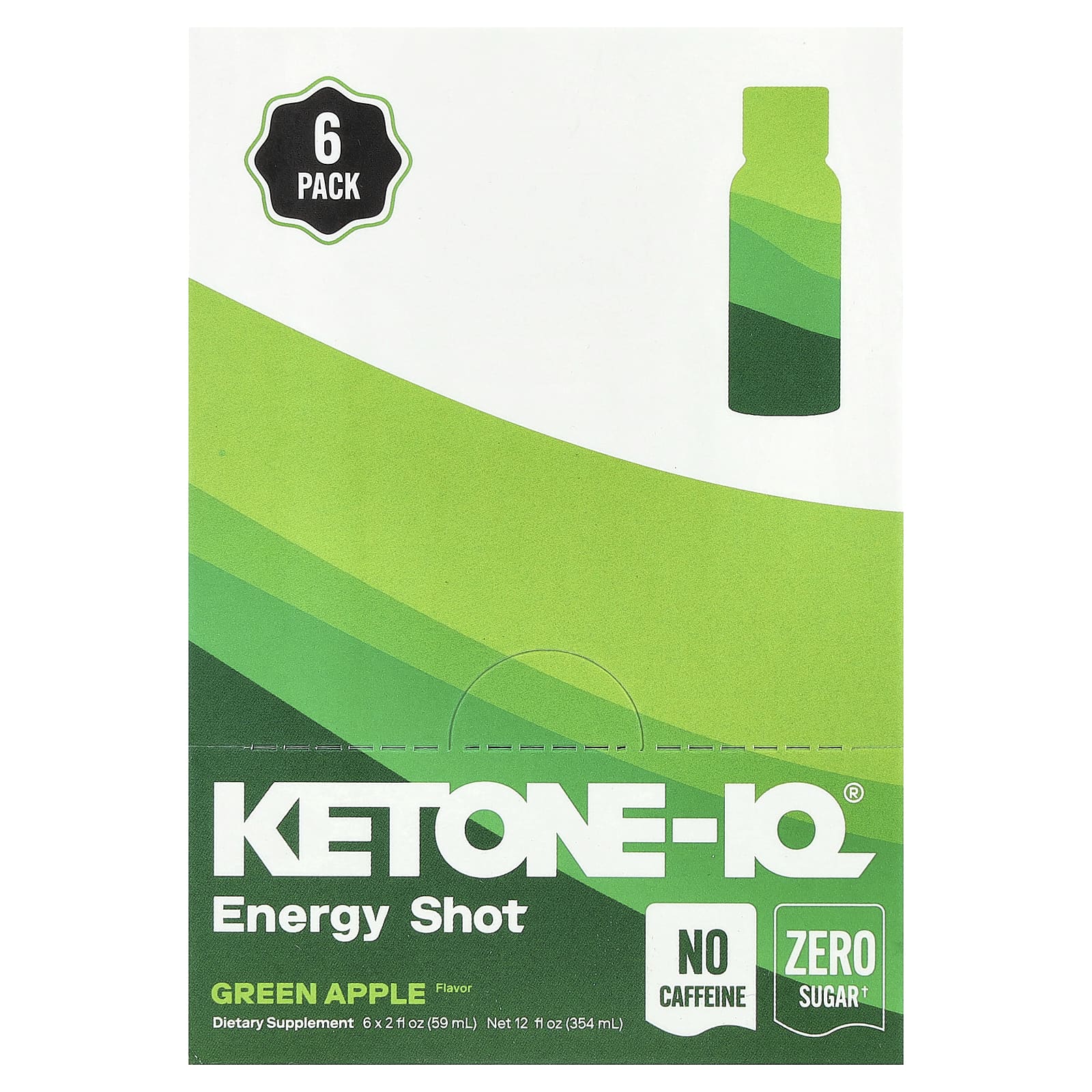 Ketone-IQ, Energy Shot, зеленое яблоко, без кофеина, 6 флаконов по 59 мл (2 жидк. унции)