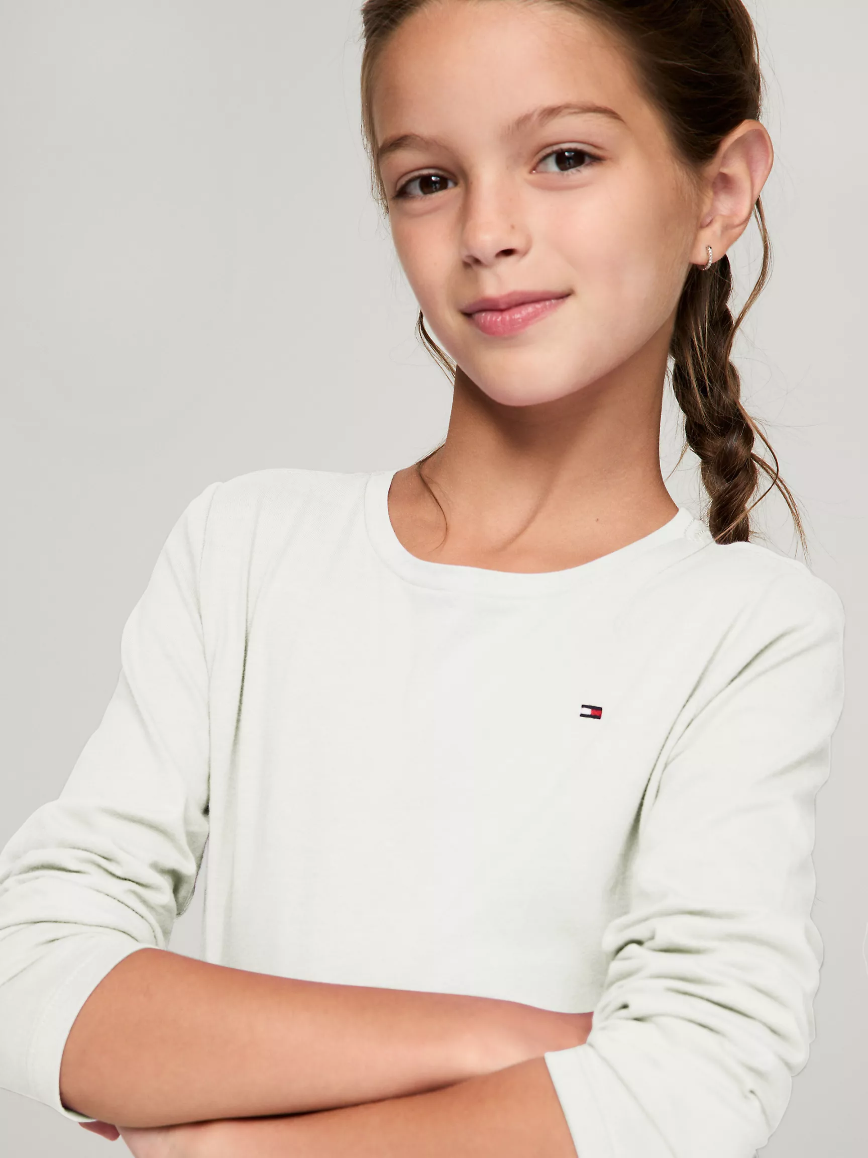 Футболка для девочек Tommy Hilfiger, Детская однотонная футболка с длинным рукавом