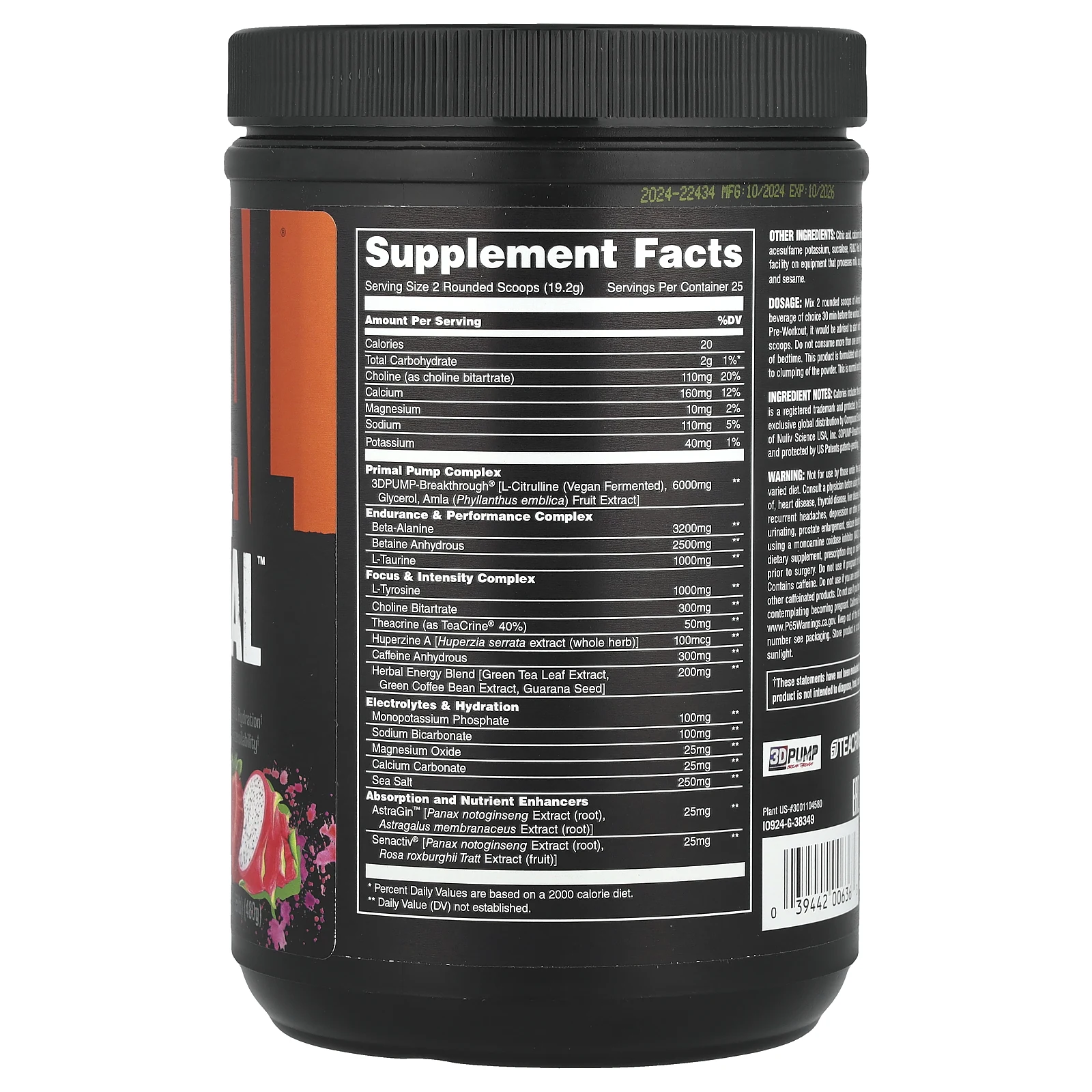 Animal, Pre Workout Primal ™, порошок с ягодами дракона, 480 г (1,05 фунта)