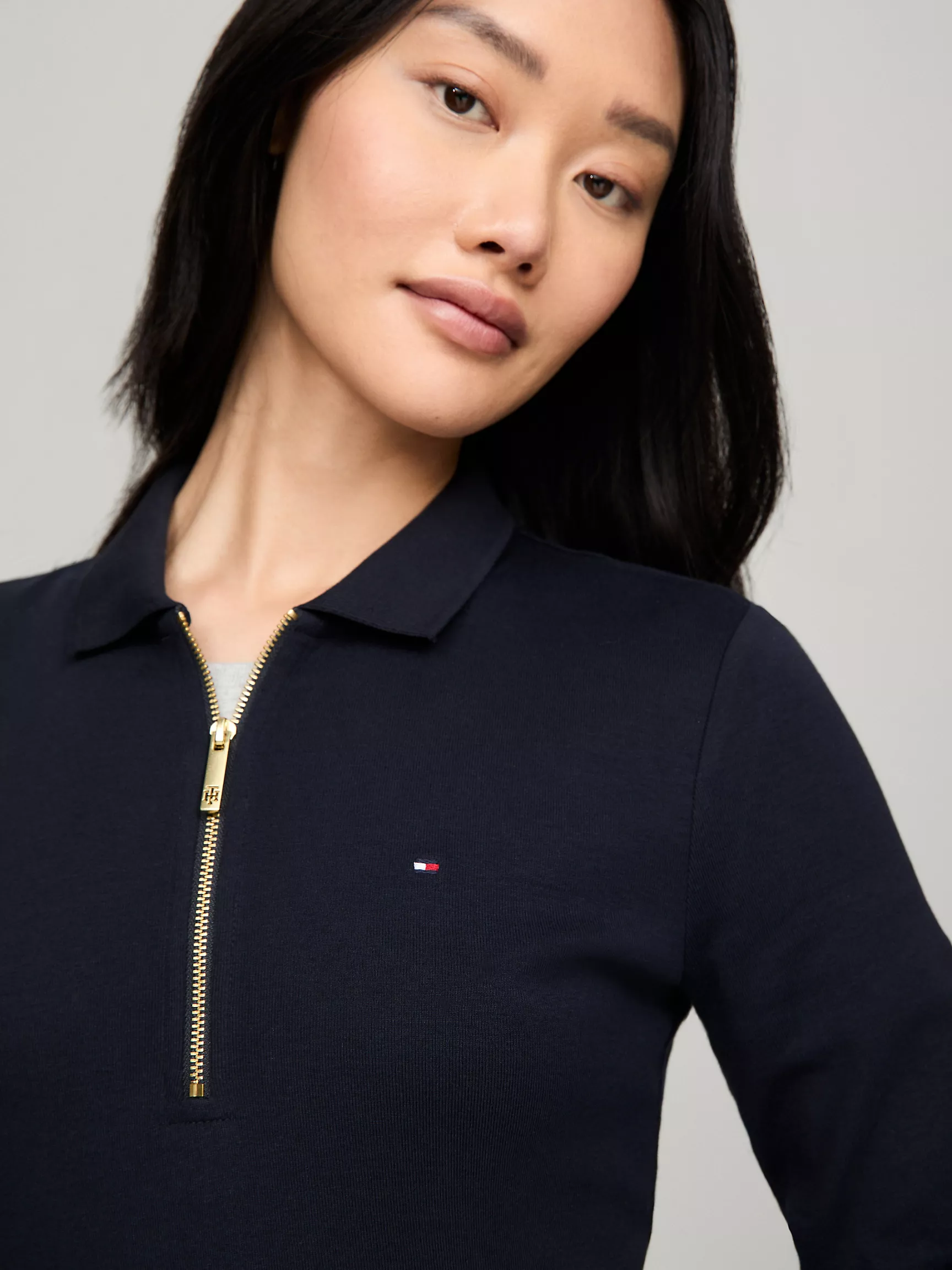 Женское поло Tommy Hilfiger, Приталенное поло с длинными рукавами и молнией