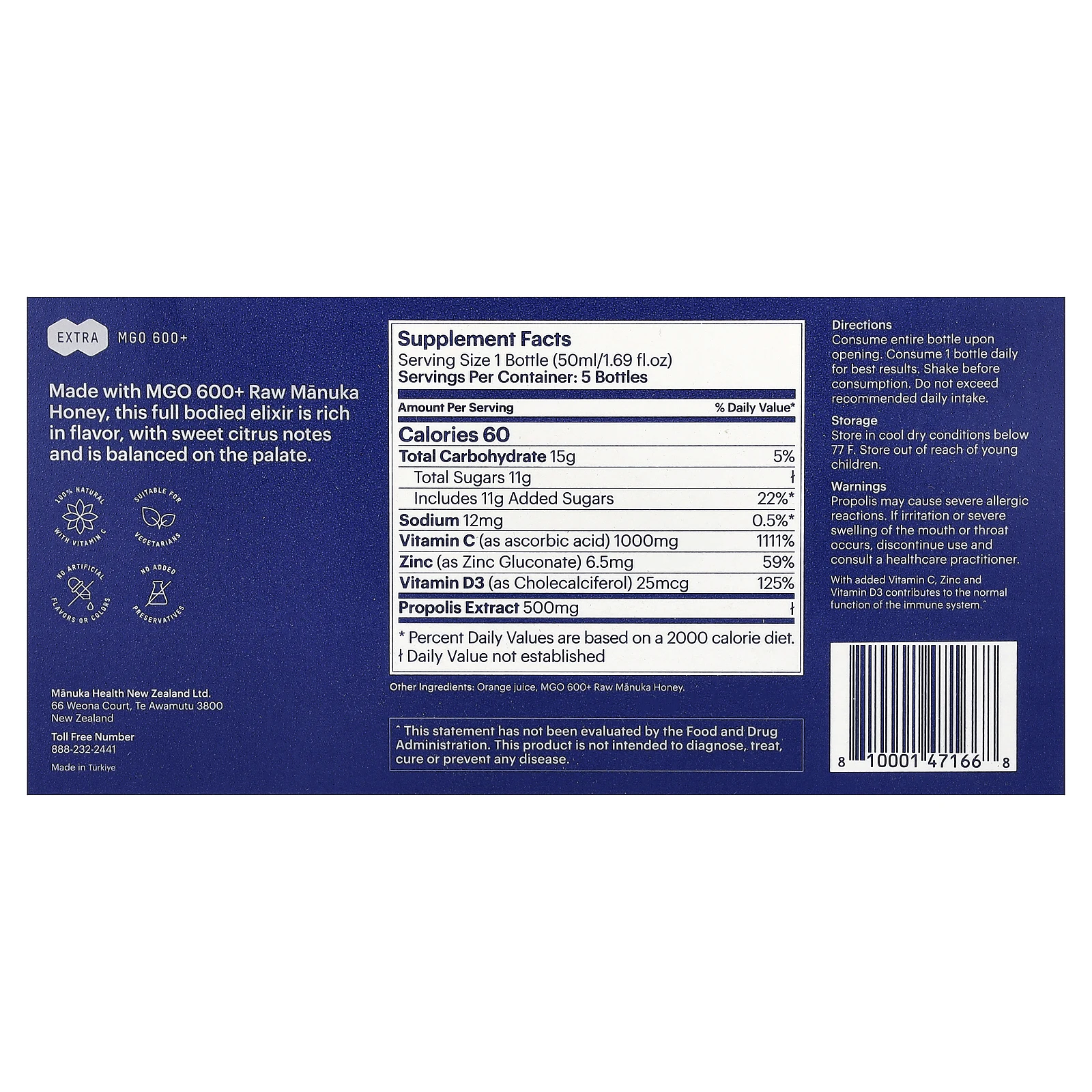 Manuka Health, Immunity Elixir Shot, 5 флаконов по 50 мл (1,69 жидк. унции)