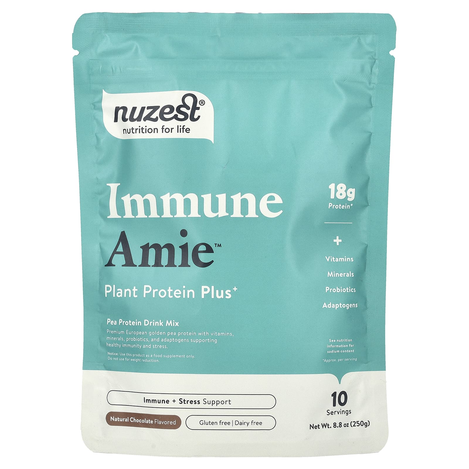 Nuzest, Immune Amie™, Plant Protein Plus+, Natural Chocolate, 8.8 oz (250 g)