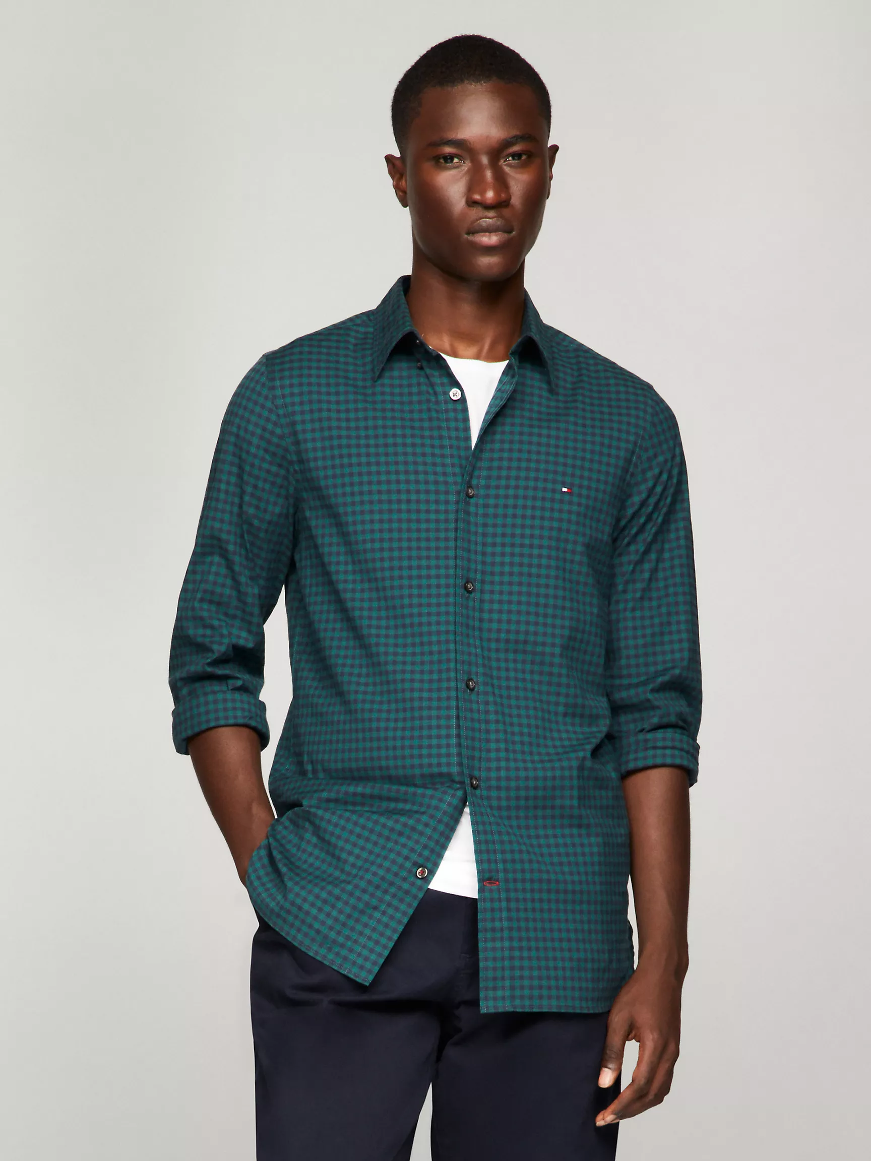 Мужская рубашка Tommy Hilfiger, Приталенная рубашка из поплина в клетку гингем