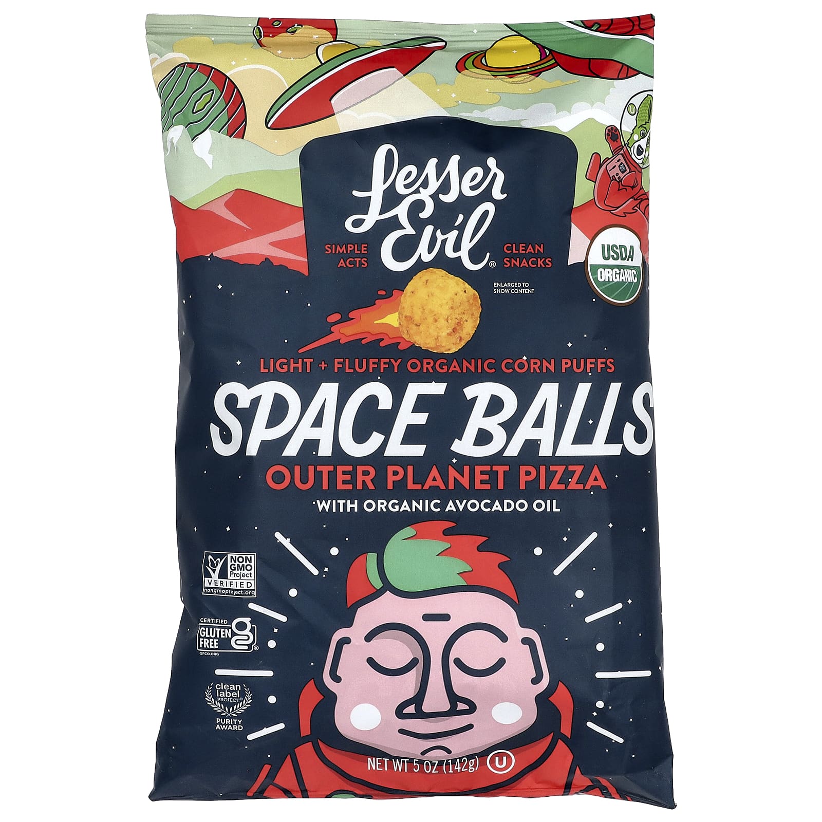 LesserEvil, Space Balls, Outer Planet Pizza, 142 г (5 унций)
