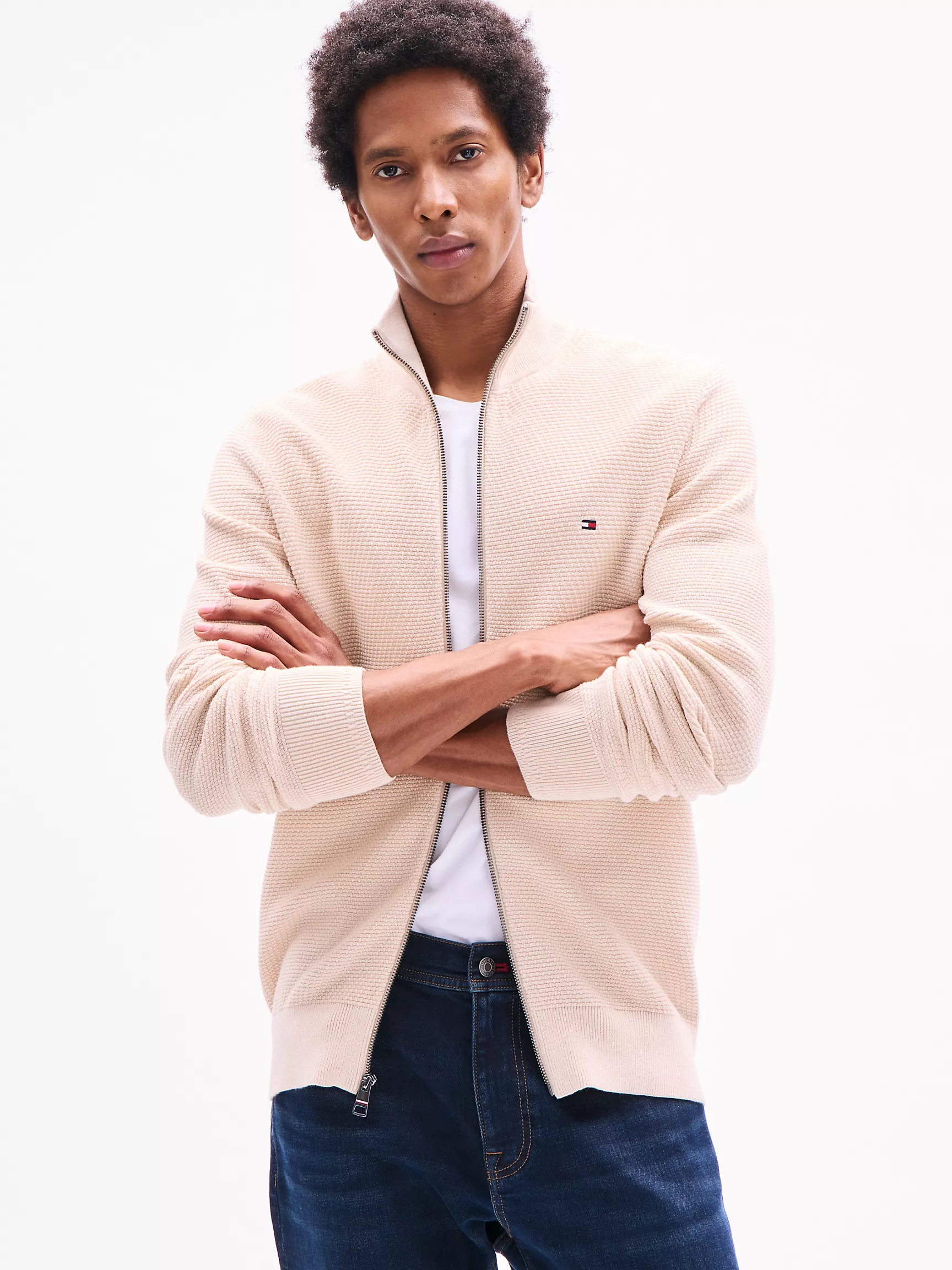 Мужской свитер Tommy Hilfiger, Кардиган на молнии с узором "прямоугольные стежки"