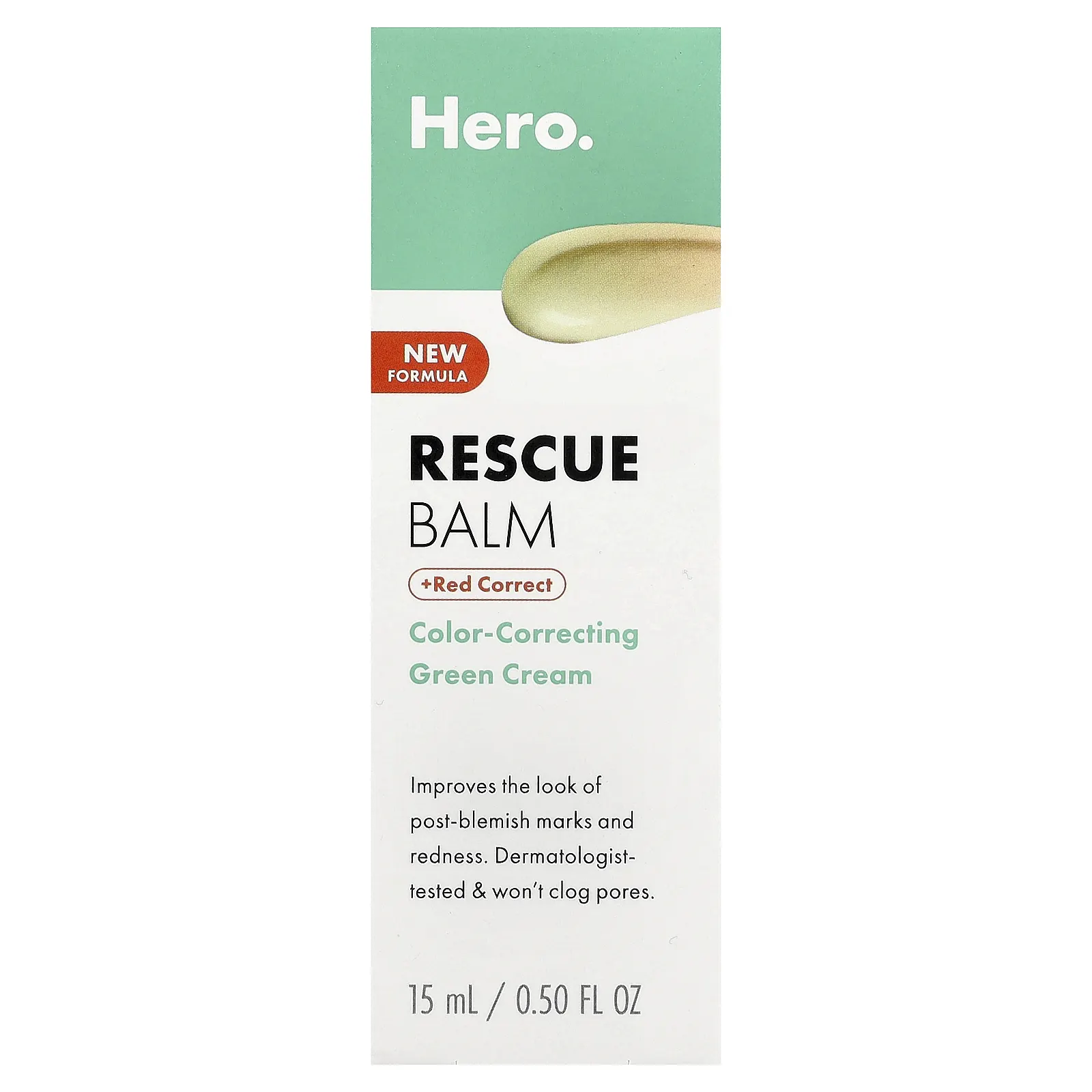 Hero Cosmetics, Rescue Balm + Red Correct, зелёный крем для коррекции цвета, 15 мл