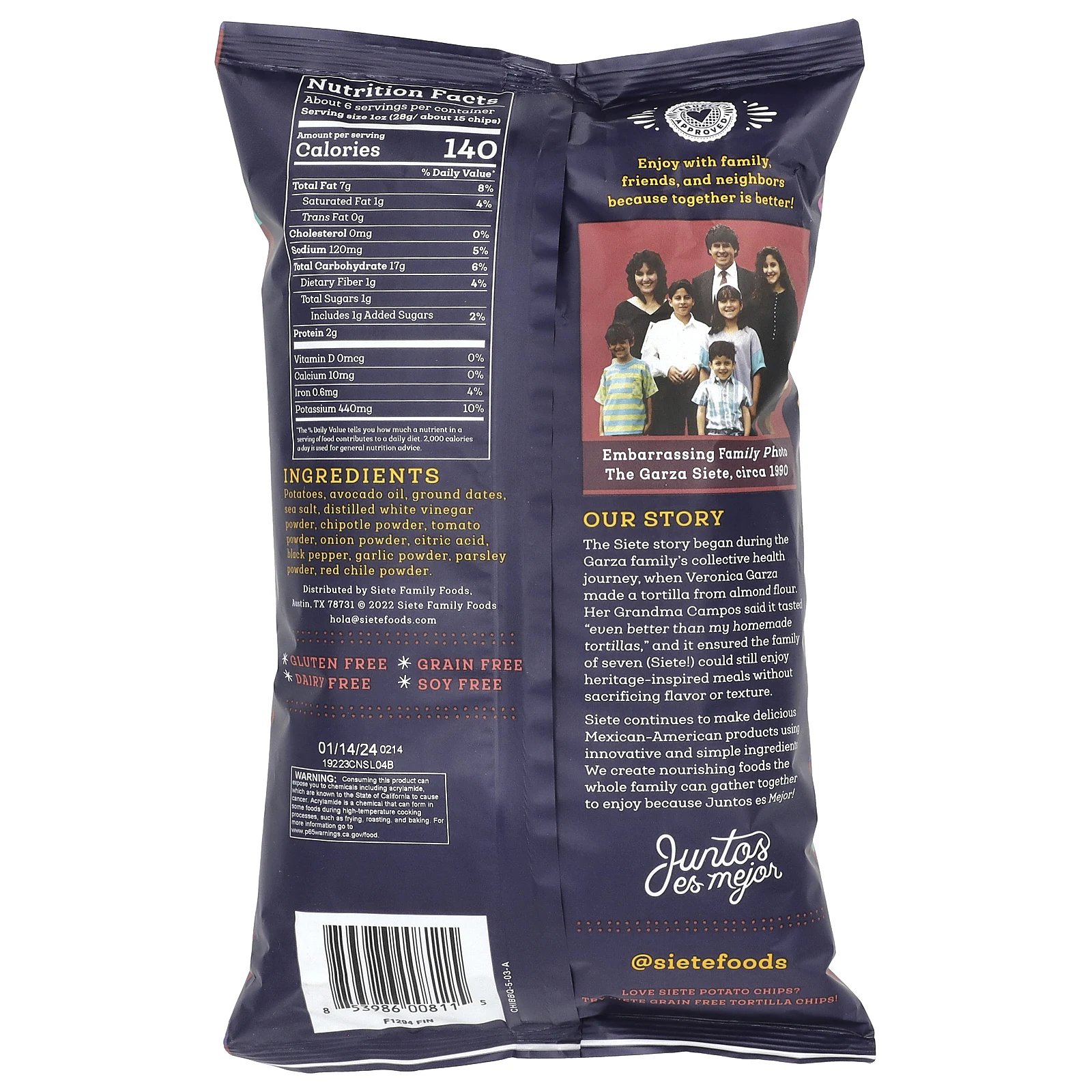 Siete, картофельные чипсы, чипотле, барбекю, 156 г (5,5 унции)