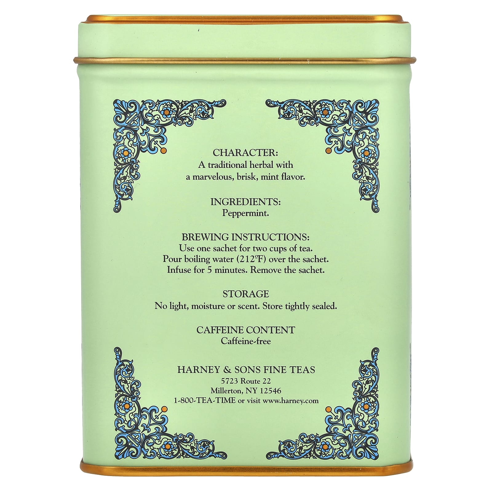 Harney & Sons, HT Tea Blend, чай из перечной мяты, без кофеина, 20 чайных пакетиков, 40 г (1,4 унции)