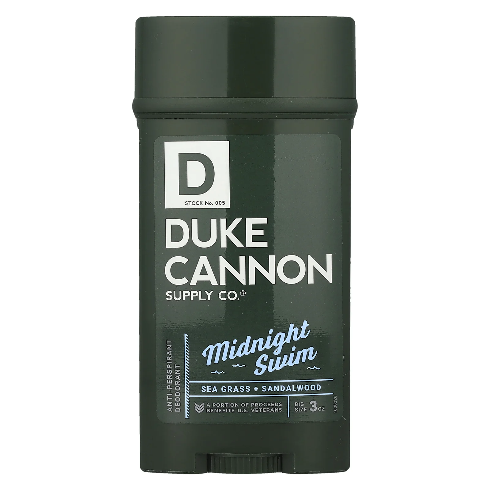 Duke Cannon Supply Co., Дезодорант-антиперспирант, Midnight Swim, морская трава и сандал, 85 г (3 унции)