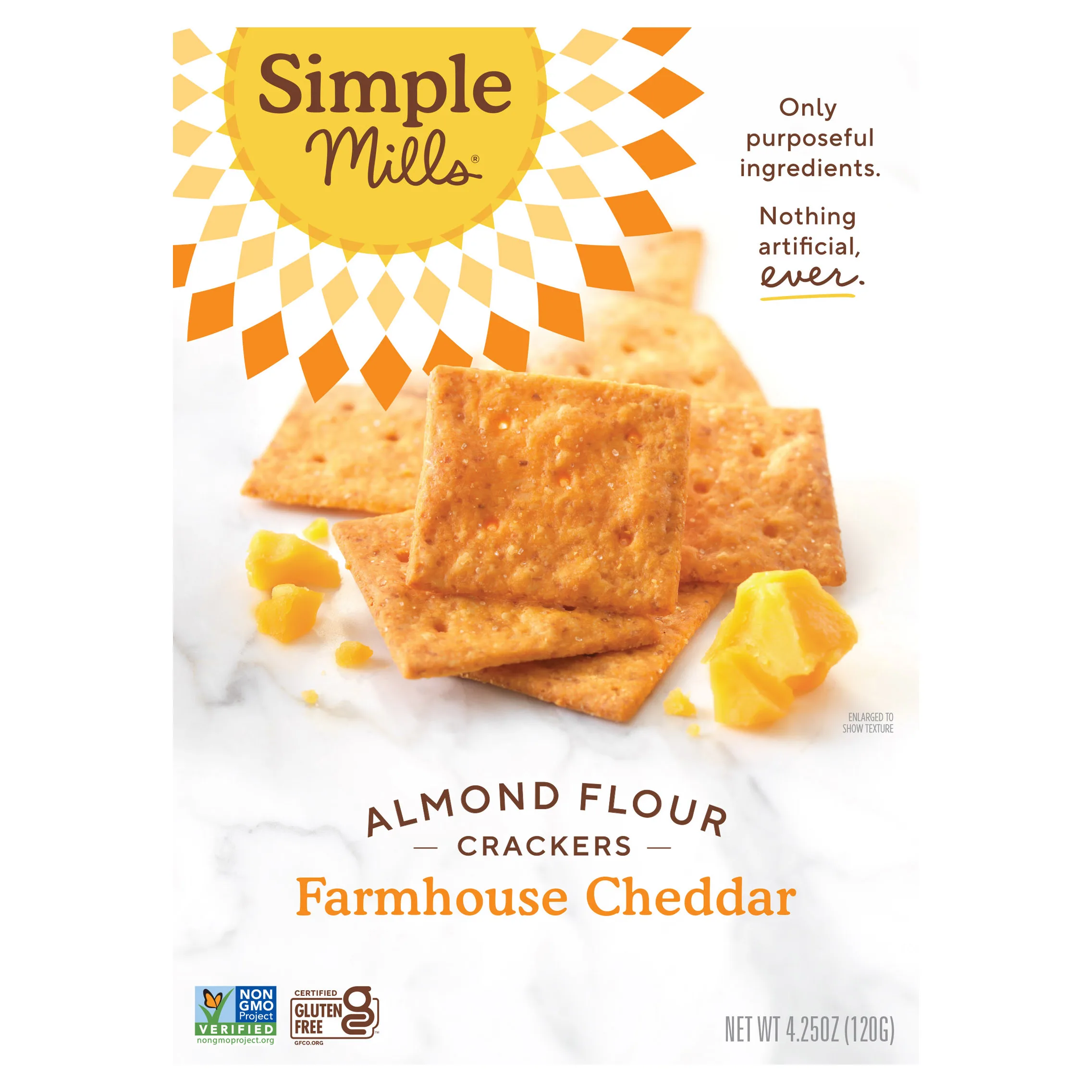 Simple Mills, крекеры из миндальной муки, с фермерским чеддером, 120 г (4,25 унции)