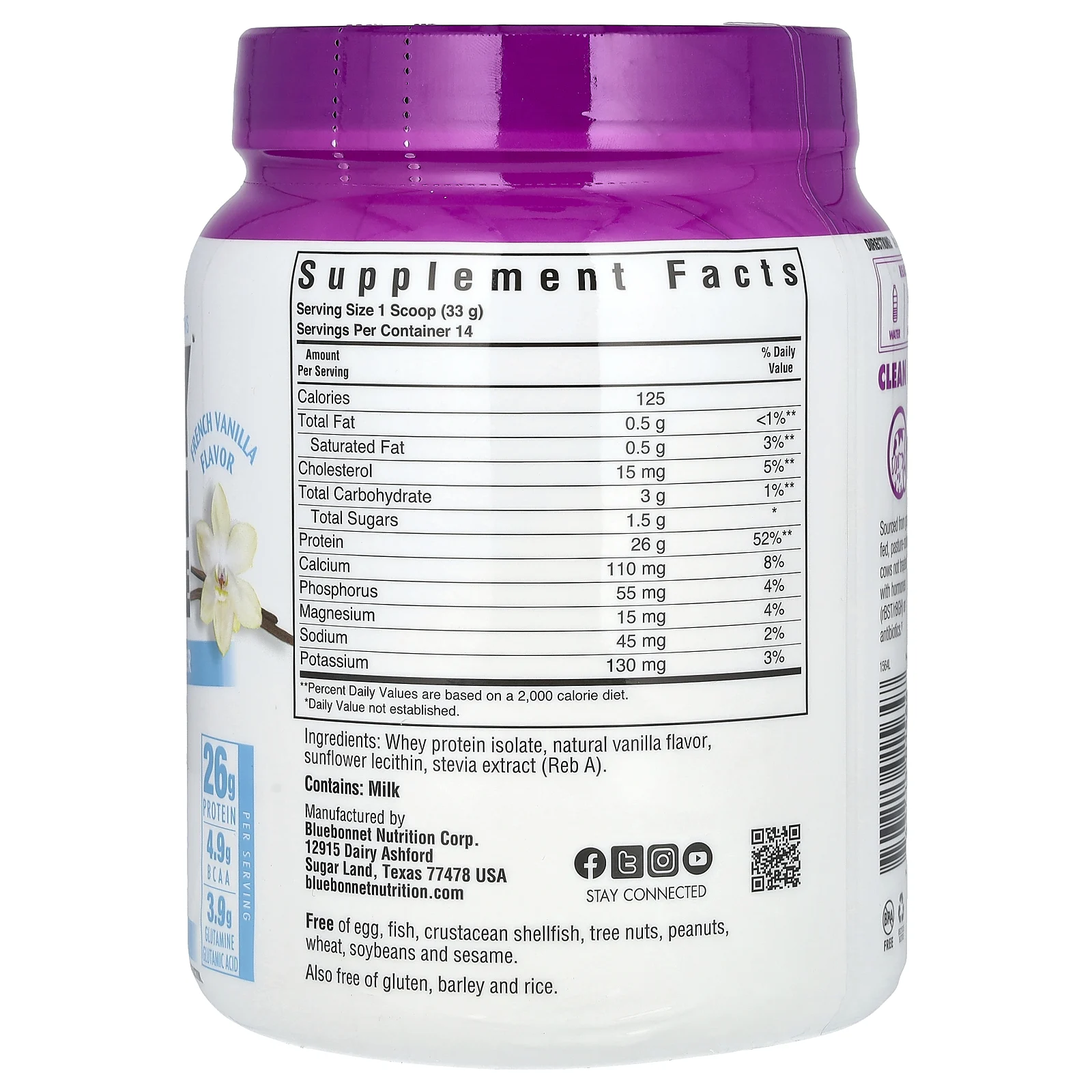 Bluebonnet Nutrition, Изолят сывороточного протеина, французская ваниль, 1 фунт (462 г)