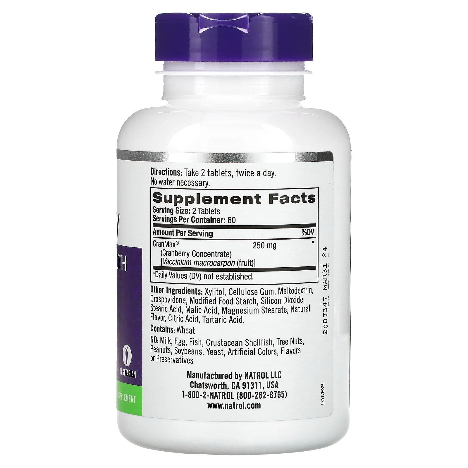 Natrol, клюква, быстрорастворимая клюква, 250 мг, 120 таблеток (125 мг в 1 таблетке)