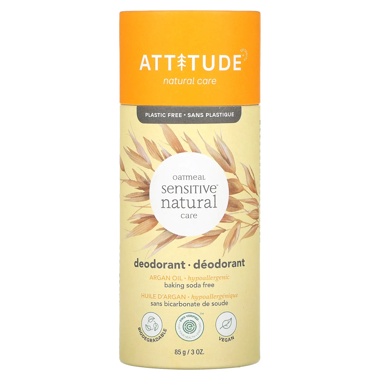 ATTITUDE, Oatmeal Sensitive Natural Care Deodorant, аргановое масло, 85 г (3 унции)
