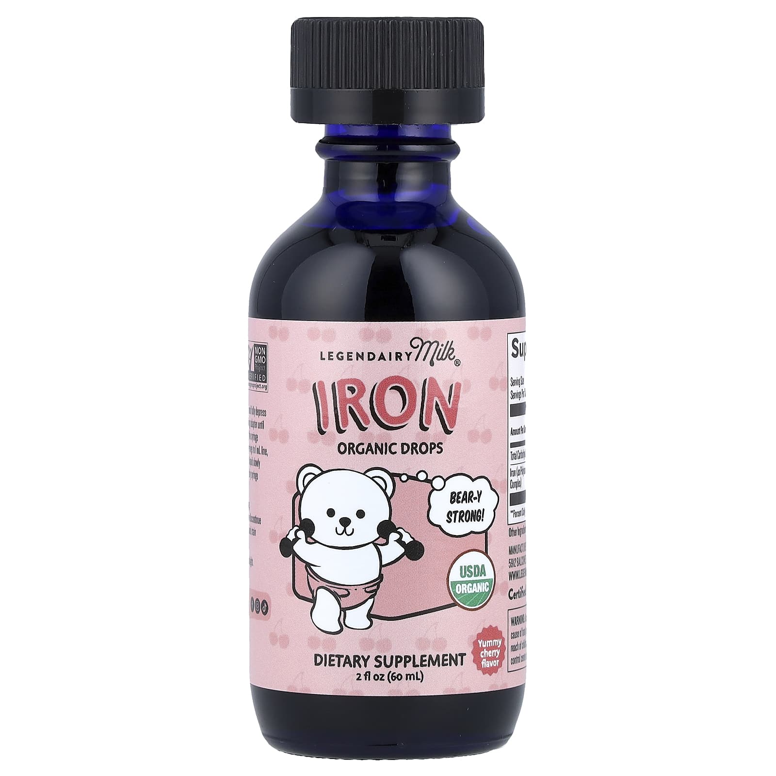 Legendairy Milk, Iron Organic Drops, для детей от 4 месяцев, вкусная вишня, 60 мл (2 жидк. Унции)