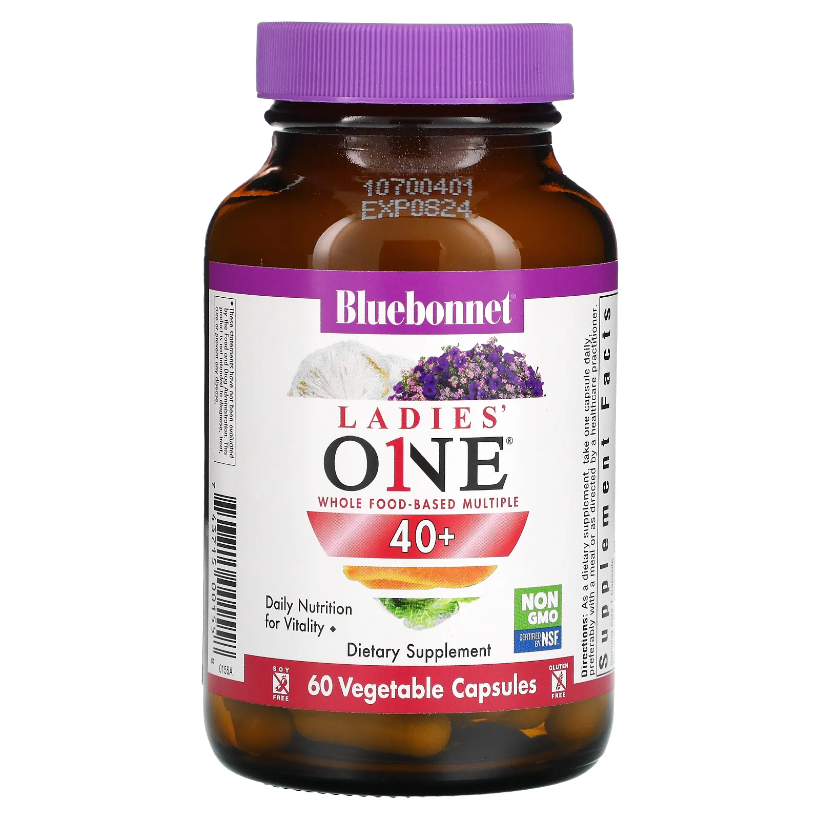 Bluebonnet Nutrition, Ladies' ONE, мультивитаминная добавка на основе цельных продуктов, для женщин старше 40 лет, 60 растительных капсул