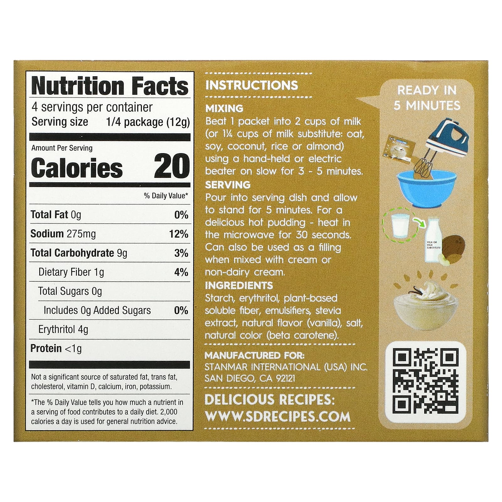 Natural Simply Delish, Натуральный пудинг быстрого приготовления, ваниль, 48 г (1,7 унции)