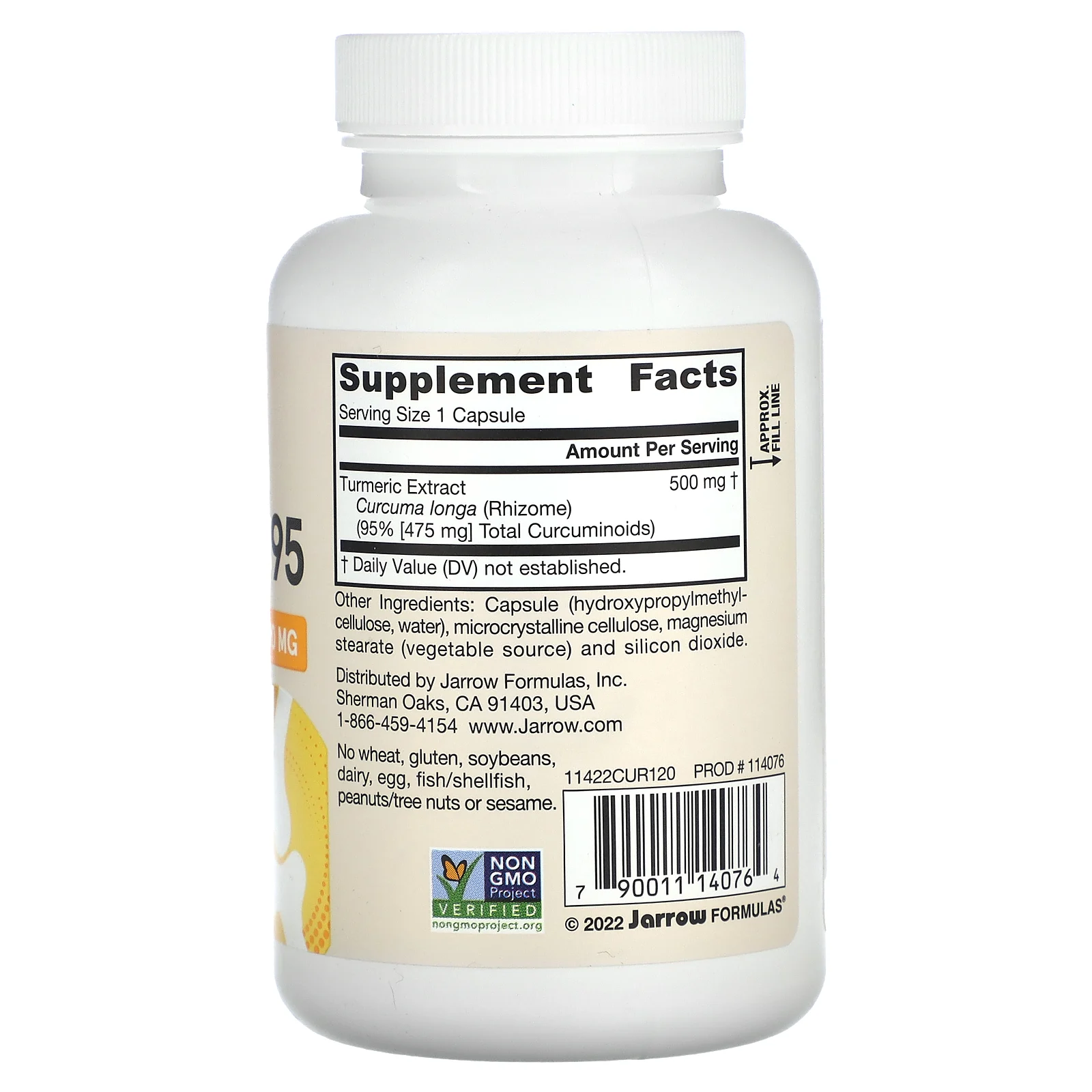 Jarrow Formulas, куркумин 95, экстракт куркумы, 500 мг, 120 растительных капсул