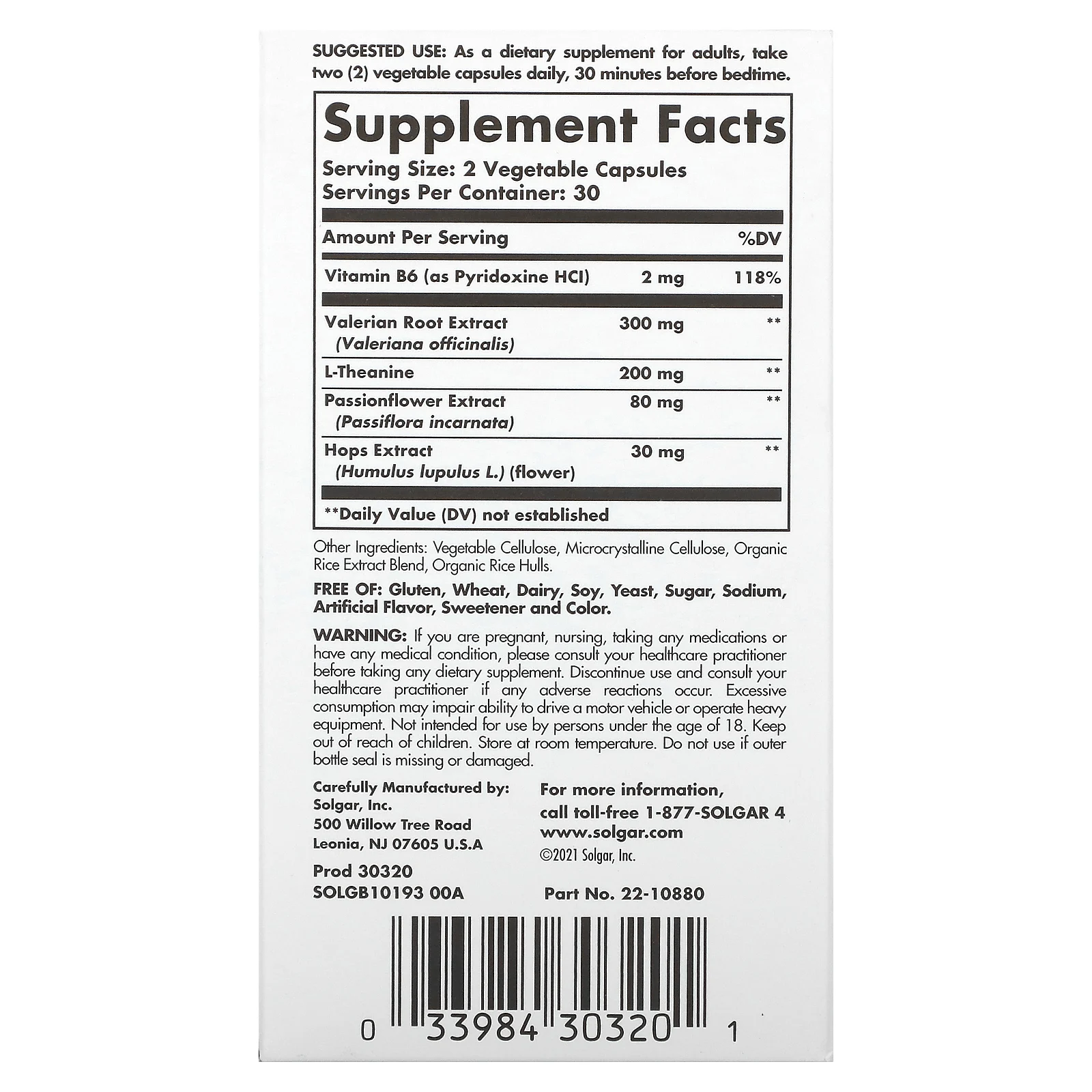 Solgar, Поддержка сна и стресса, 60 растительных капсул