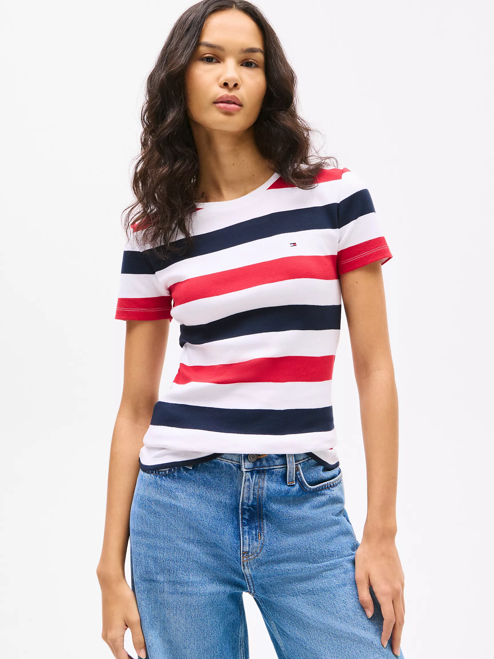 Женская футболка Tommy Hilfiger, Футболка с круглым вырезом и полосками в стиле регби