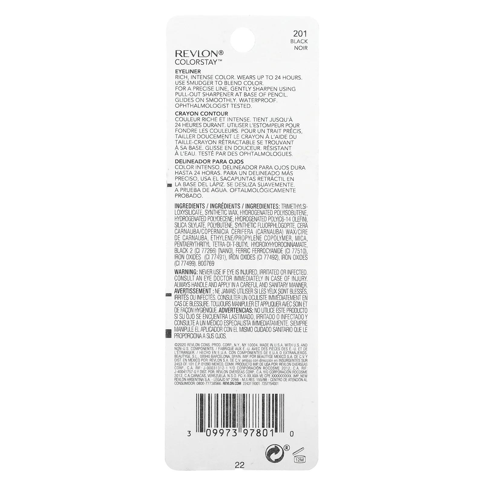 Revlon, Colorstay, подводка для глаз, 201 черный, 0,28 г (0,01 унции)
