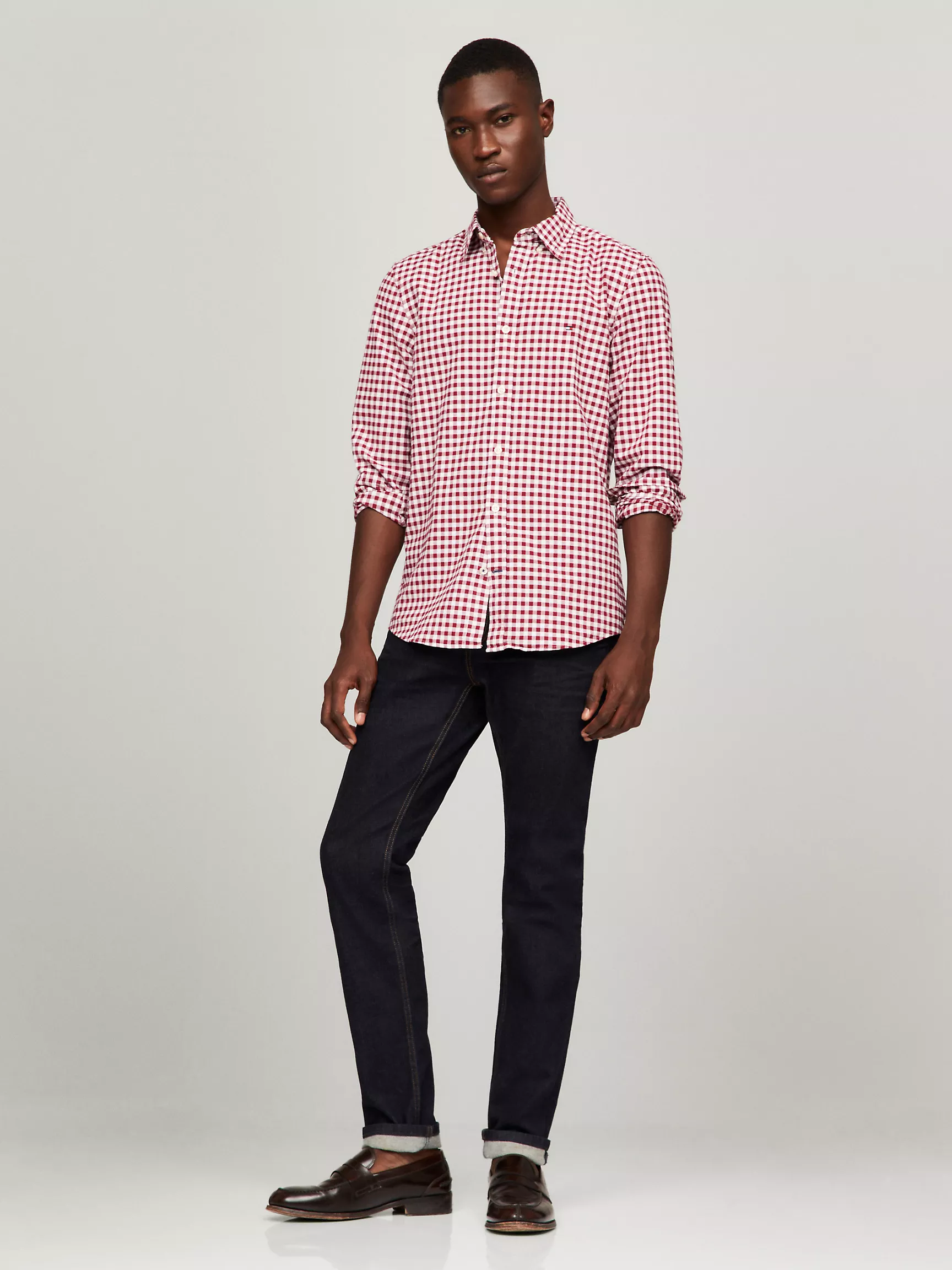 Мужская рубашка Tommy Hilfiger, Приталенная эластичная рубашка из оксфорда в клетку гингем