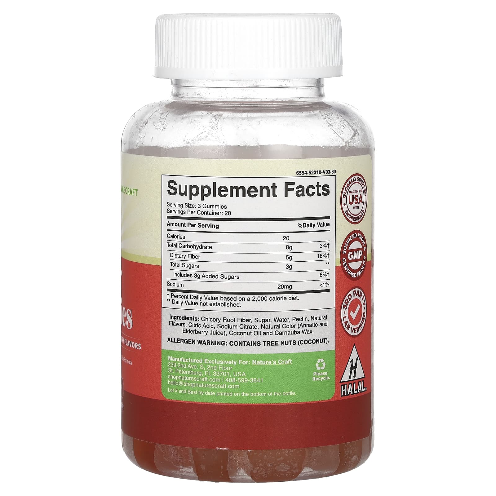 Nature's Craft, жевательные мармеладки с клетчаткой, со вкусом апельсина и ягод, 60 шт.