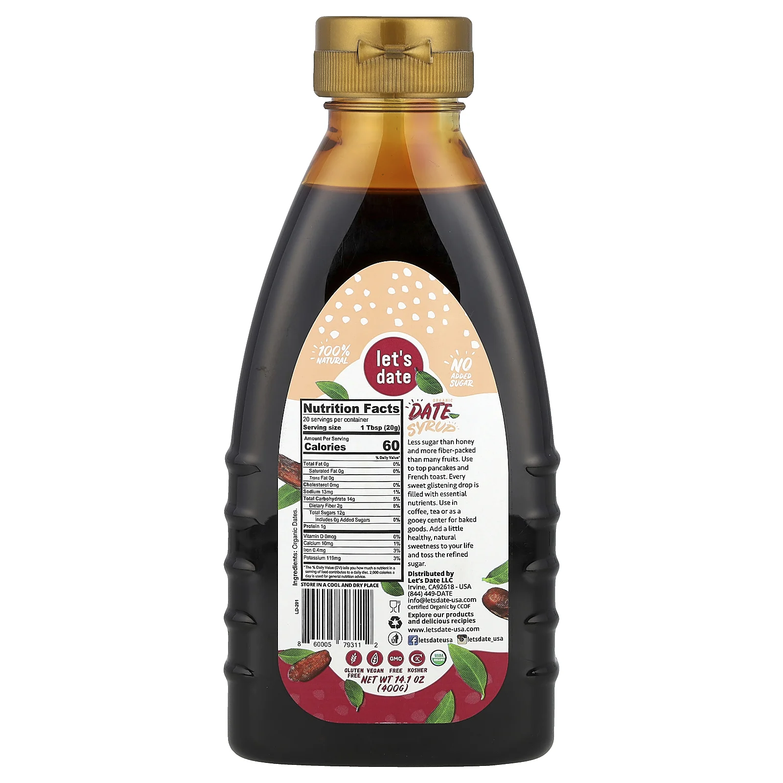Let's Date, Органический финиковый сироп, 400 г (14,1 унции)