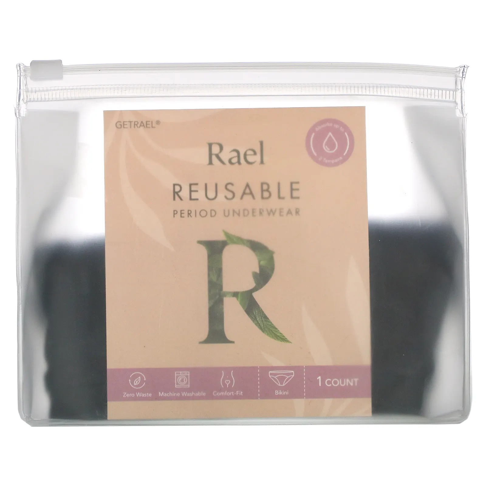 Rael, Многоразовое нижнее белье Period, бикини, большое, черное, 1 шт.