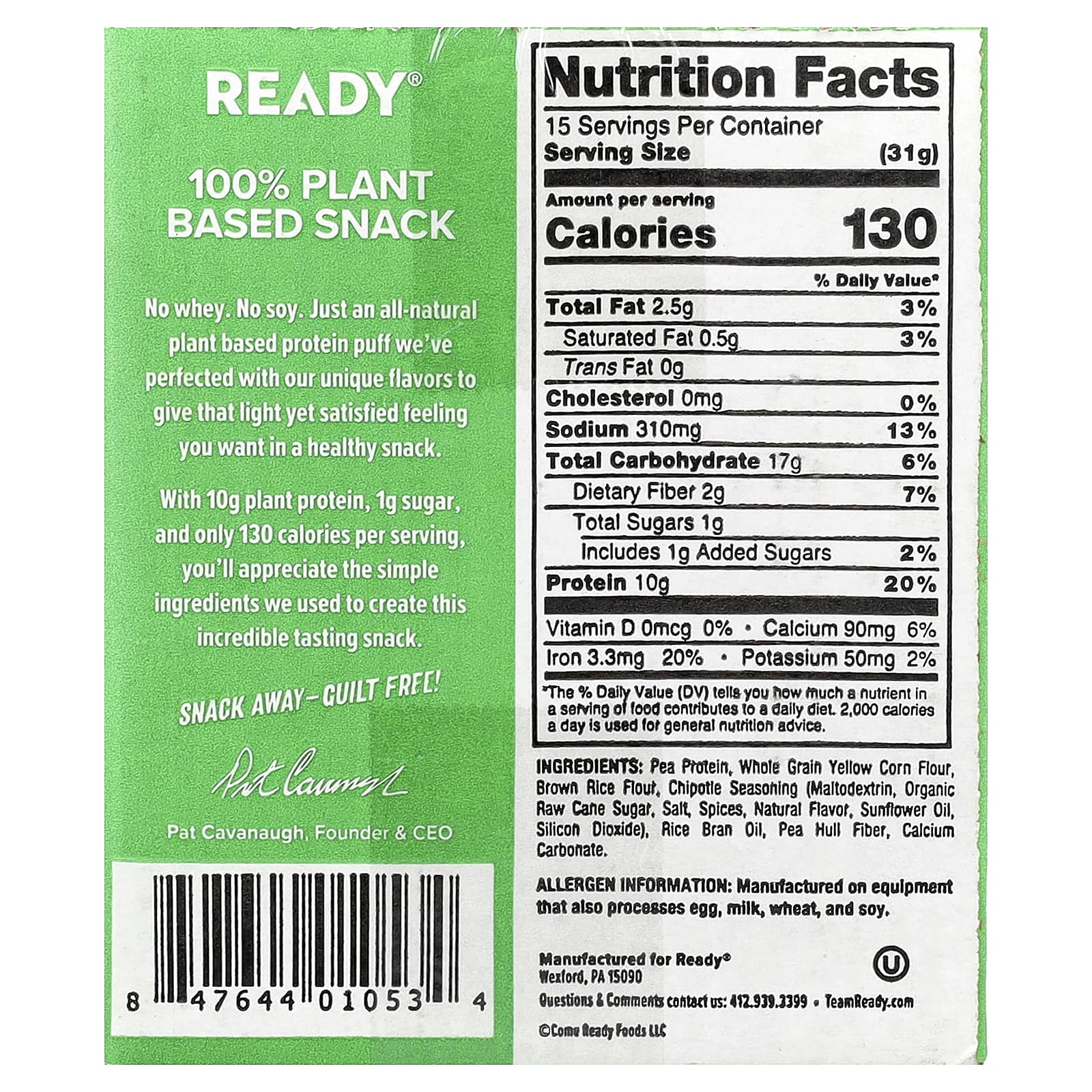 Ready, Protein Puffs, Chipotle, 6 пакетиков по 78 г (2,75 унции)