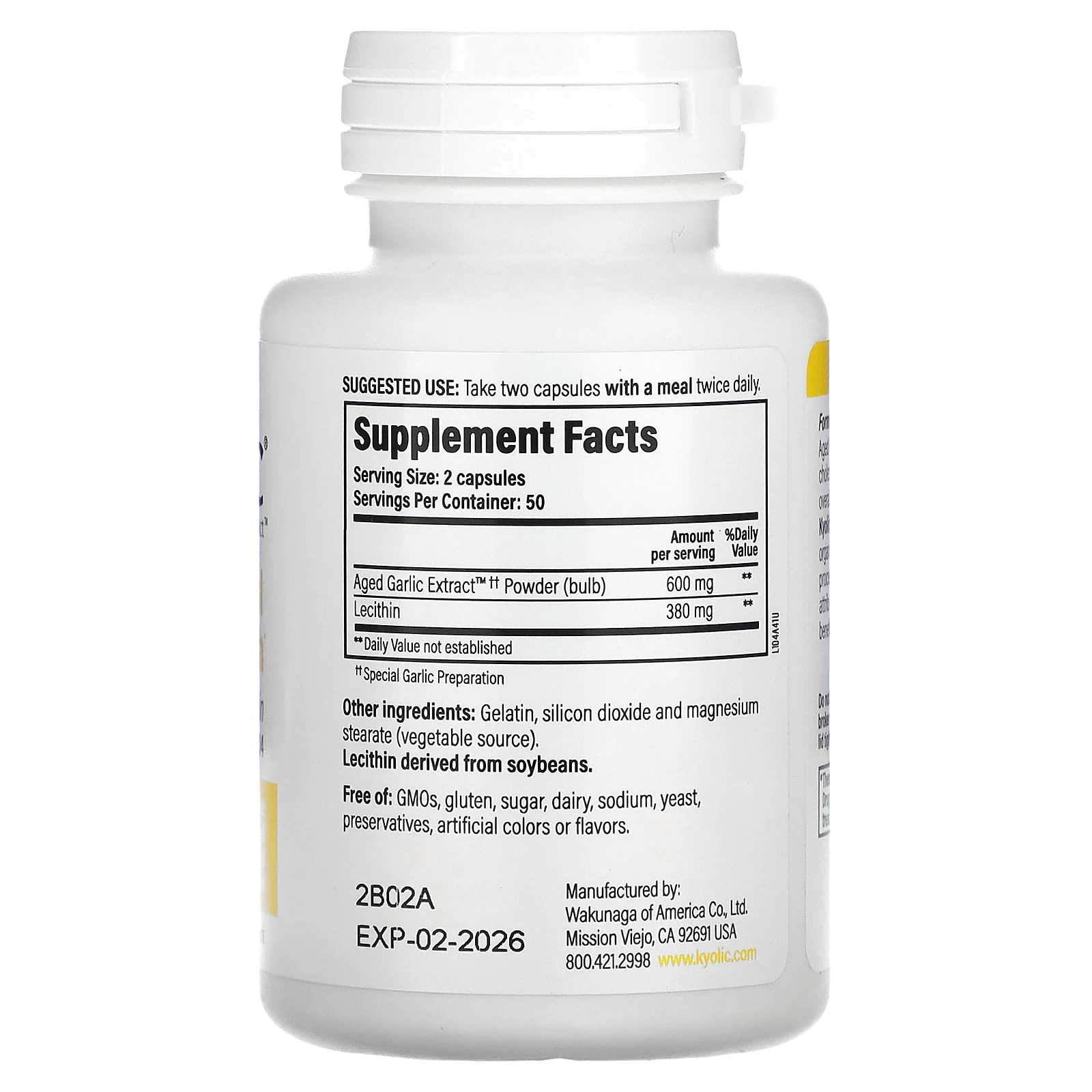 Kyolic, Aged Garlic Extract, экстракт чеснока с лецитином, состав 104 для снижения уровня холестерина, 100 капсул