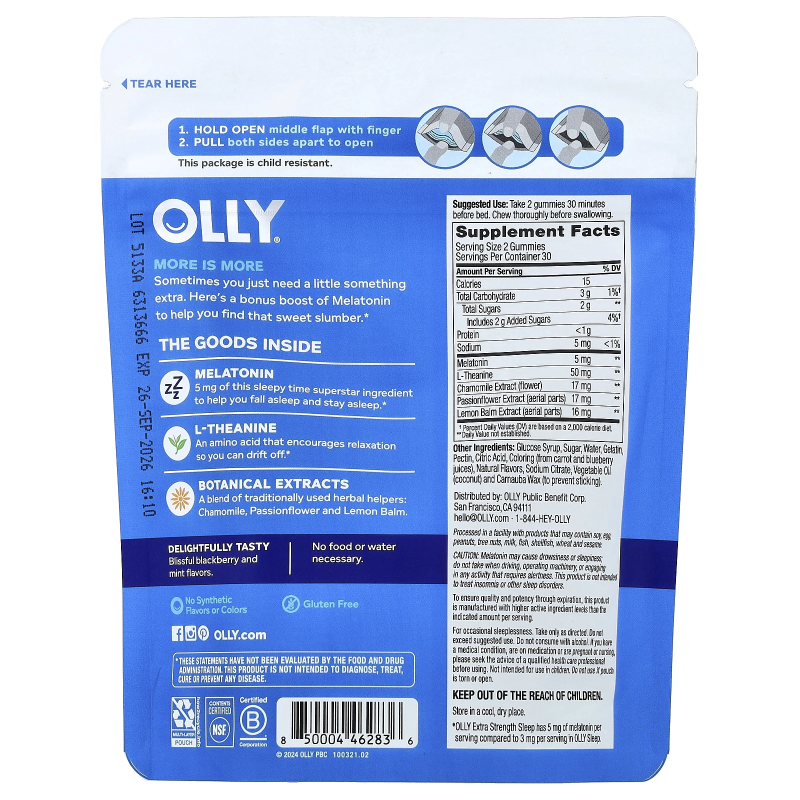OLLY, жевательные таблетки для сна, со вкусом ежевики, 60 жевательных таблеток