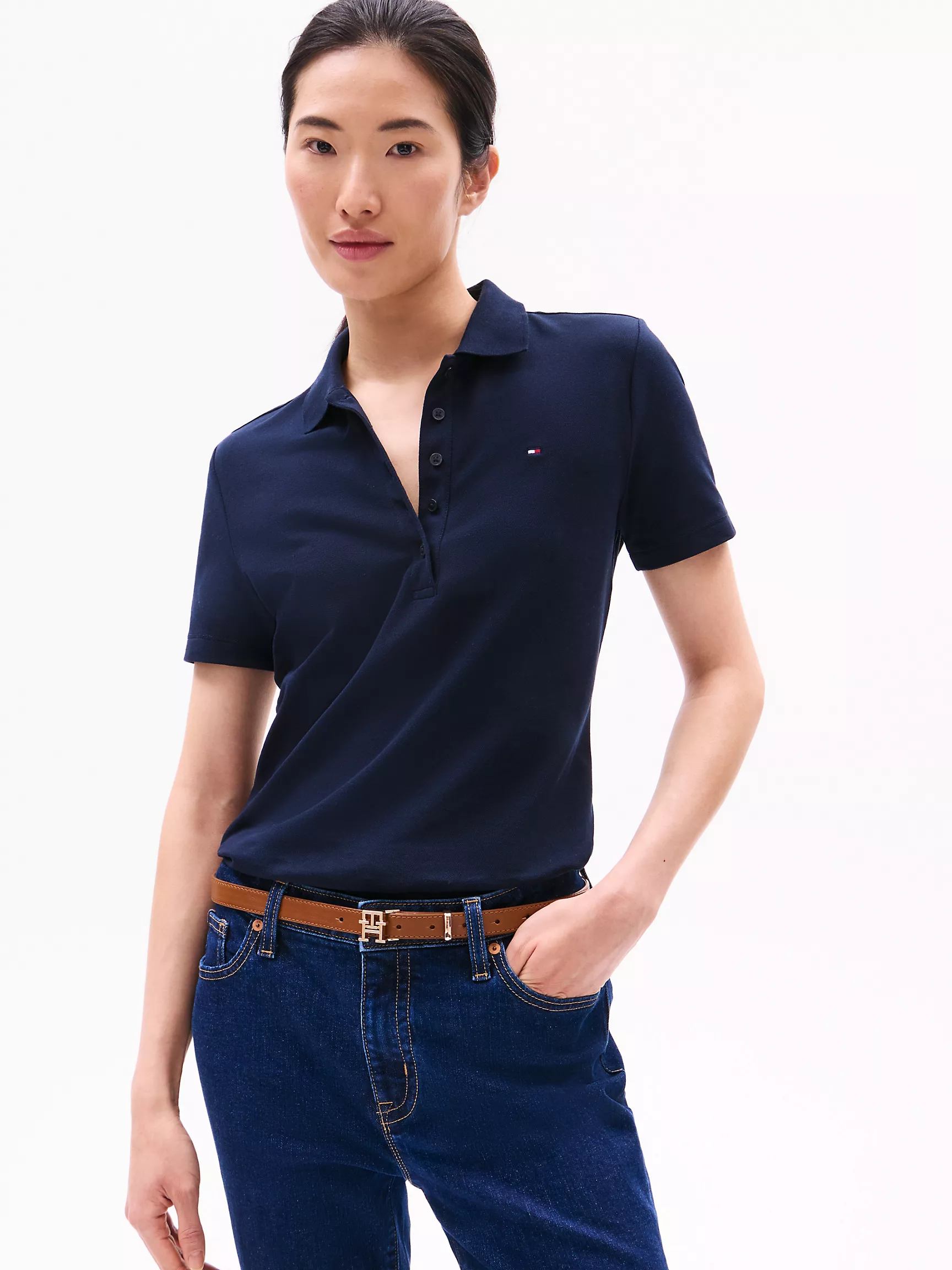 Женское поло Tommy Hilfiger, Эластичное хлопковое поло