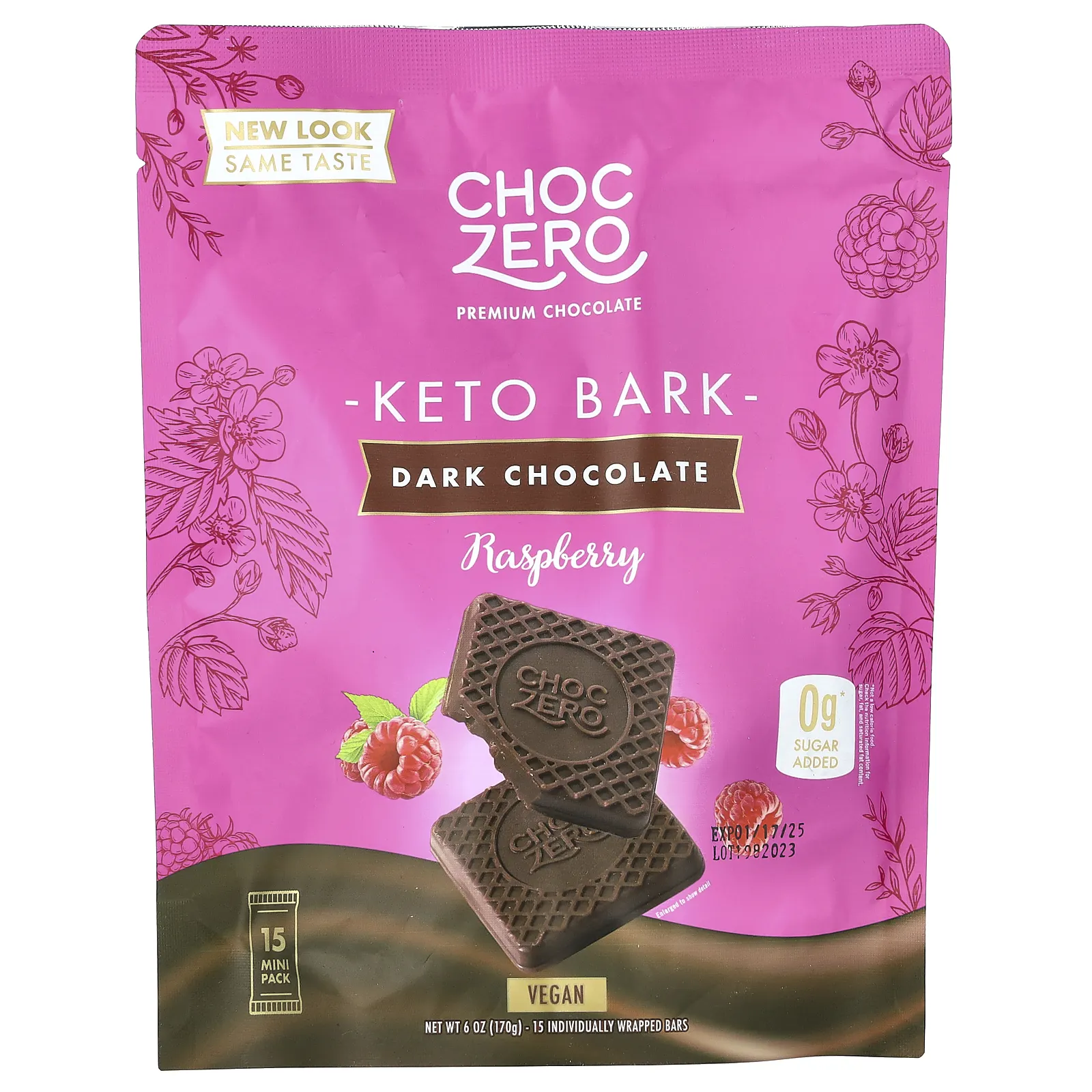 ChocZero, Keto Bark, темный шоколад, малина, 15 мини-упаковок, 170 г (6 унций)