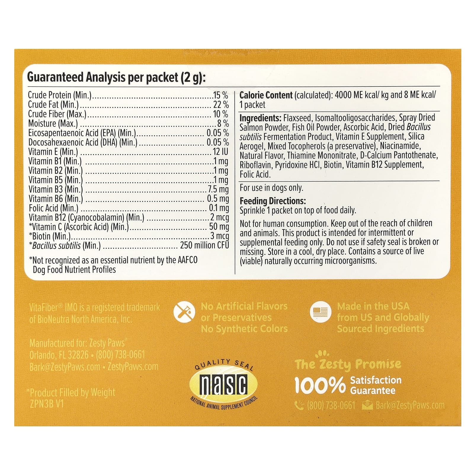 Zesty Paws, Мультивитаминный порошок, для собак, для всех возрастов, с лососем, 30 пакетиков, 60 г (2,1 унции)