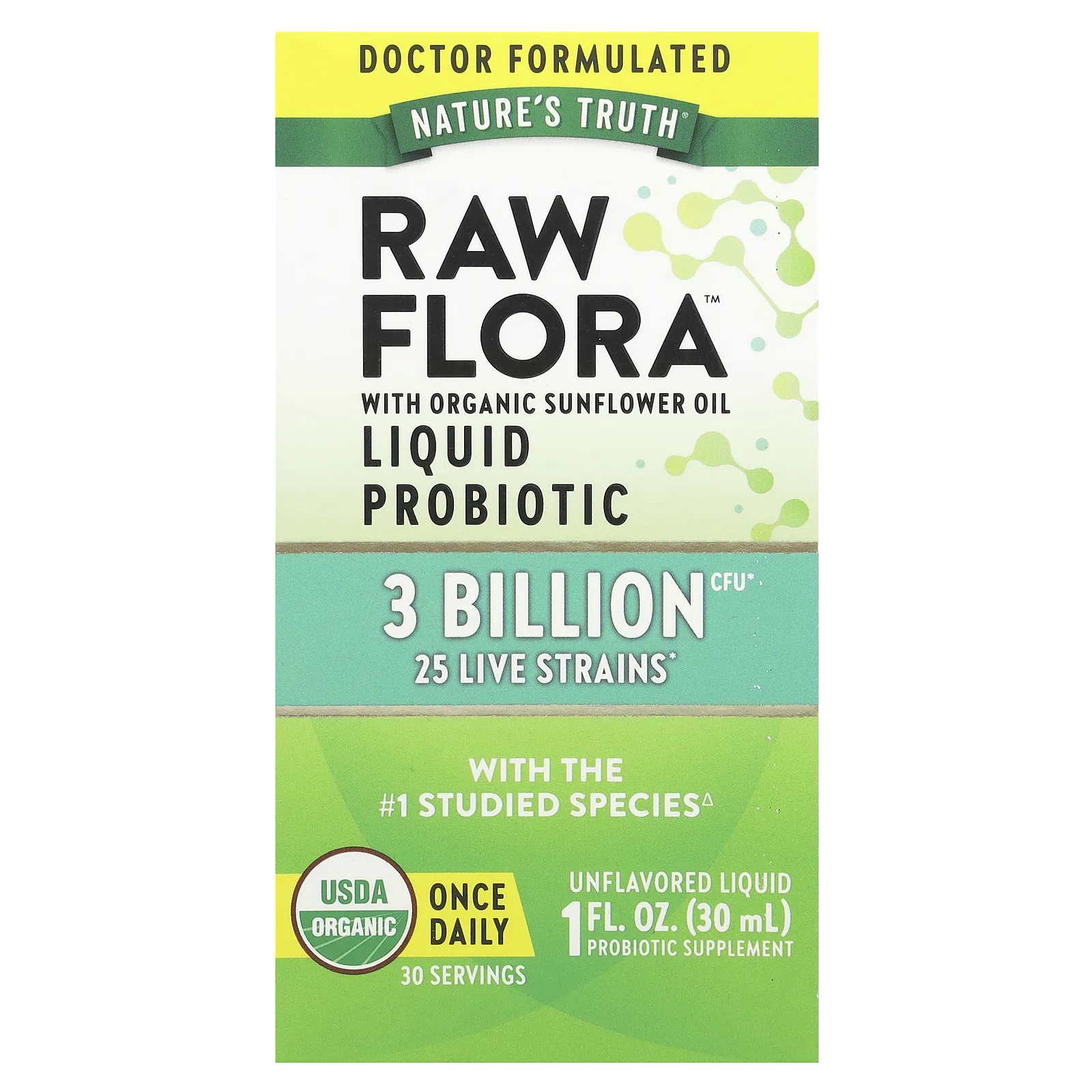 Nature's Truth, Жидкий пробиотик Raw Flora ™, без добавок, 3 млрд КОЕ, 30 мл (1 жидк. Унция)