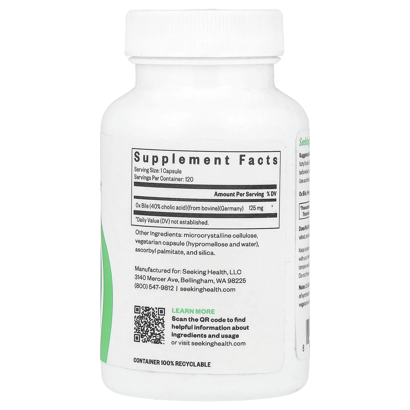 Seeking Health, Бычья желчь 125, 120 капсул