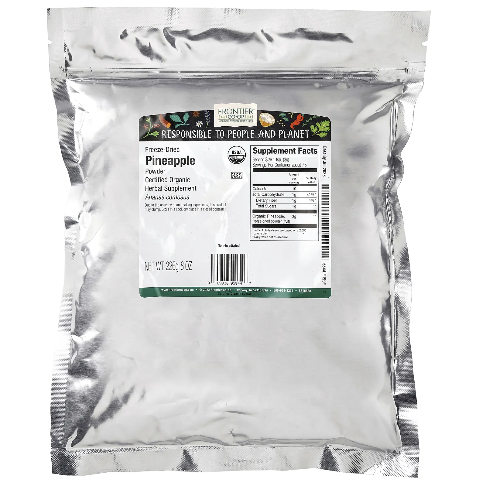 Frontier Co-op, органический порошок из сублимированного ананаса, 226 г (8 унций)