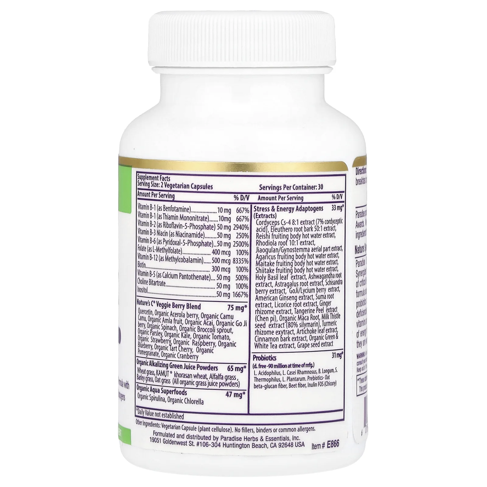 Paradise Herbs, Earth's Blend, комплекс витаминов группы В с комплексом Nature's C, 60 вегетарианских капсул