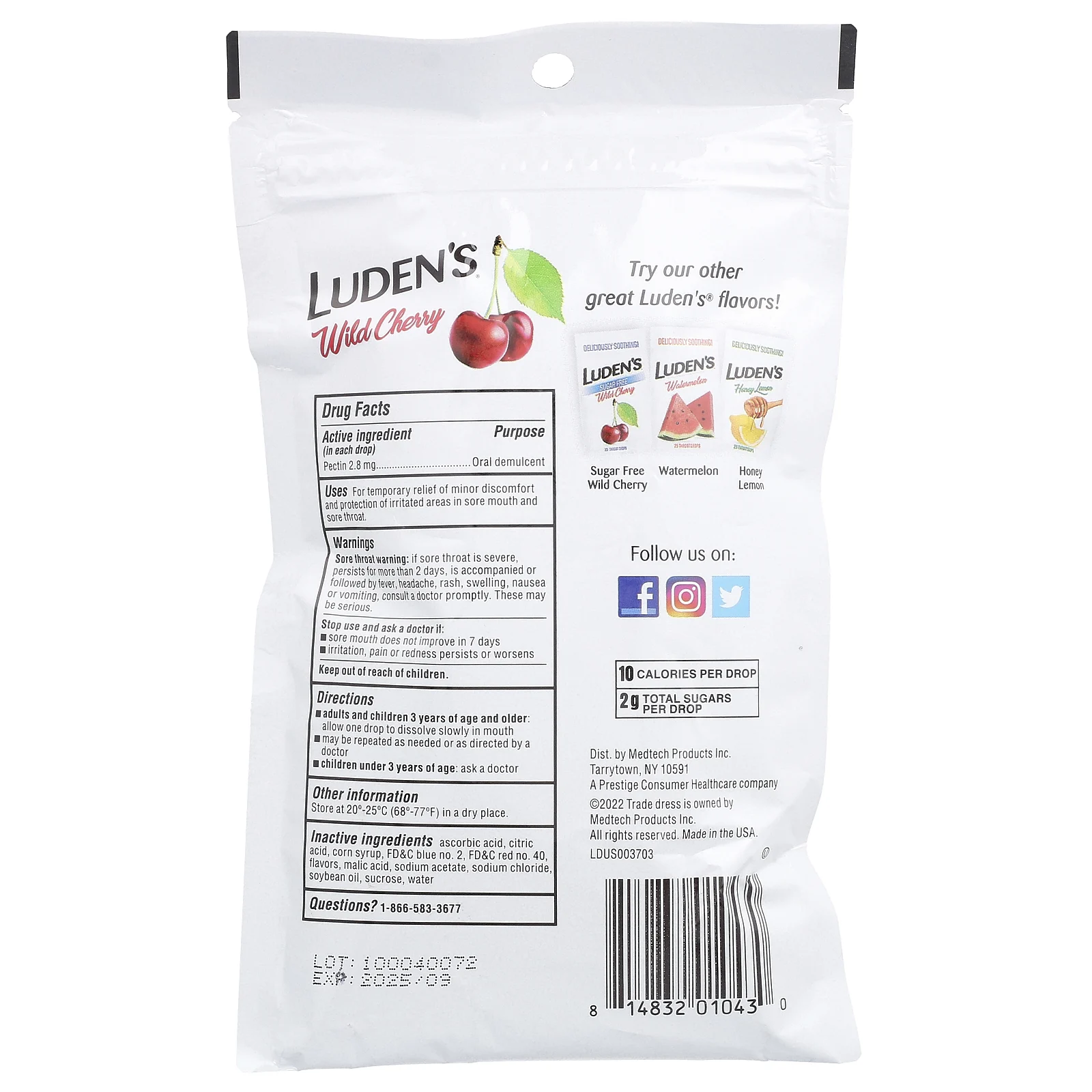 Luden's, Леденцы с пектином, успокаивающее средство для полости рта, дикая вишня, 30 леденцов для горла