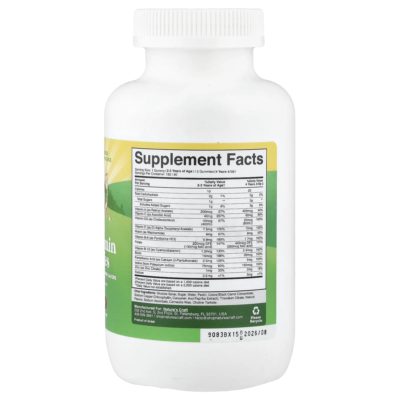 Nature's Craft, Мультивитаминные жевательные таблетки для детей, клубника, малина и апельсин, 180 жевательных таблеток