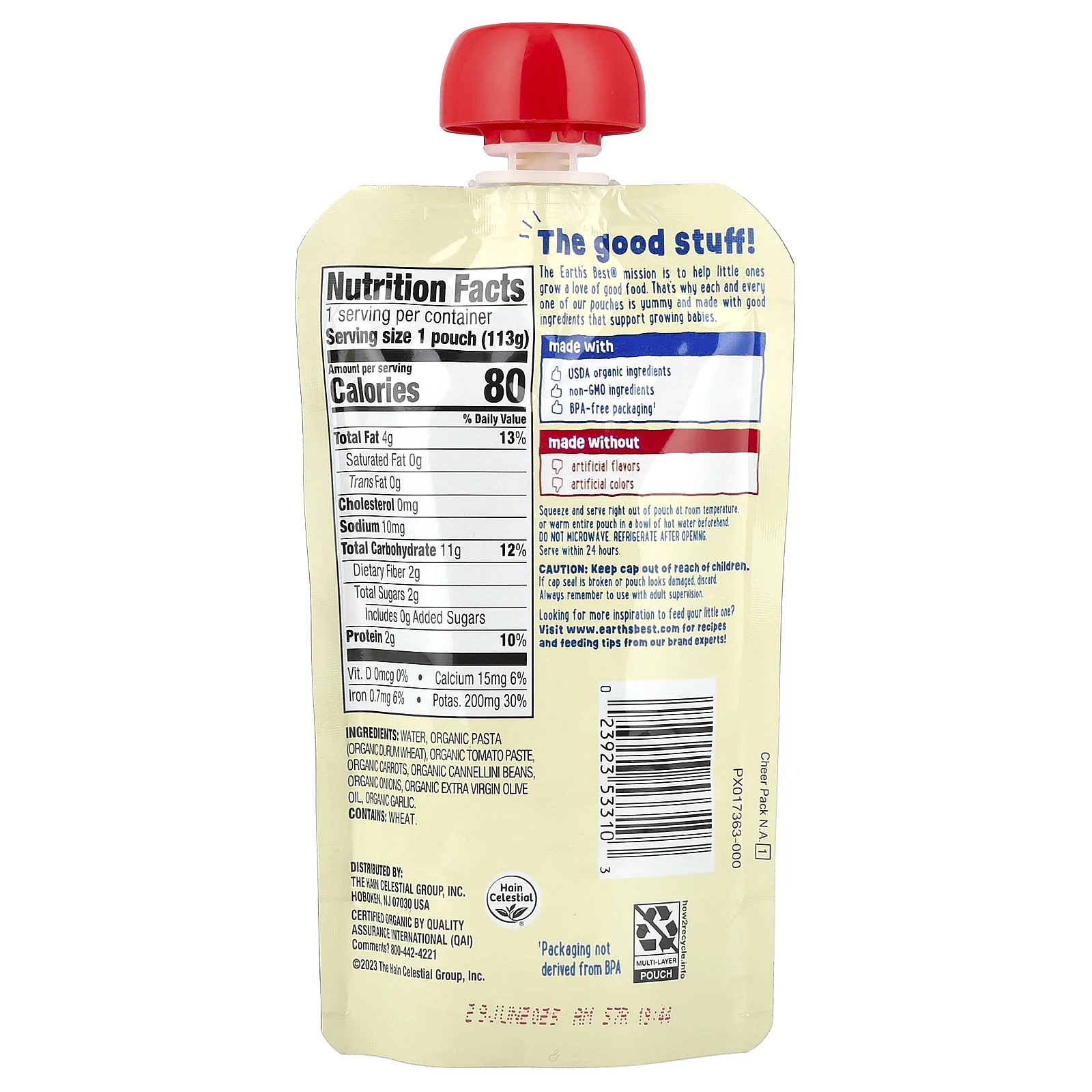 Earth's Best, Органическая паста + растительное пюре, для детей от 7 месяцев, маринара с овощами, 113 г (4 унции)