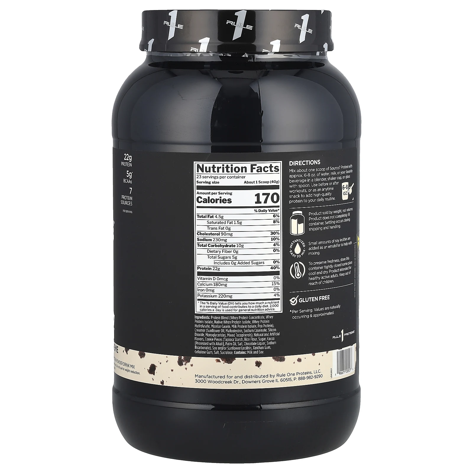 Rule One Proteins, Source7, протеиновая смесь для приготовления напитка, печенье и крем, 920 г (2,03 фунта)