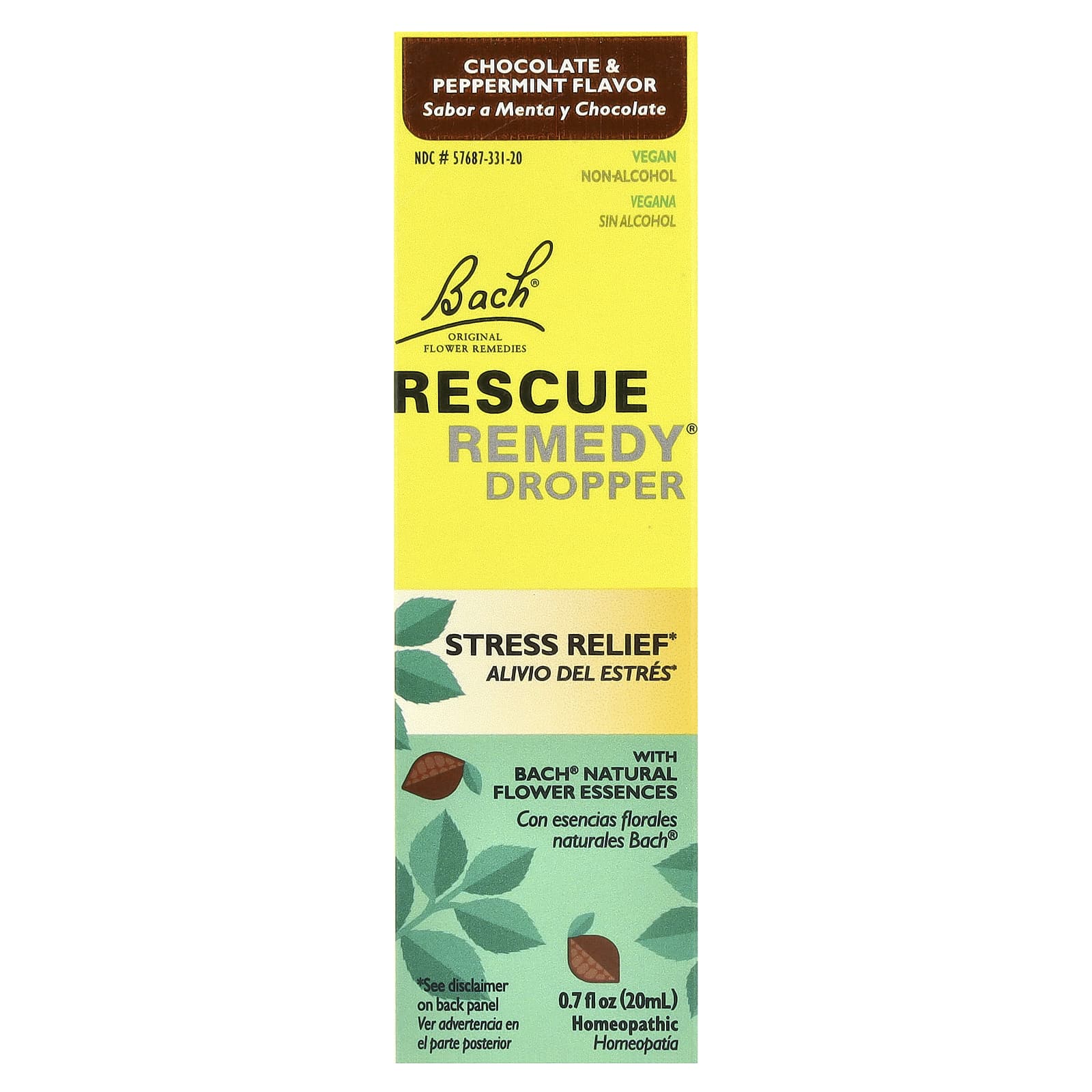 Bach, RESCUE Remedy®, капельница, для снятия стресса, шоколад и перечная мята, 20 мл (0,7 жидк. Унции)