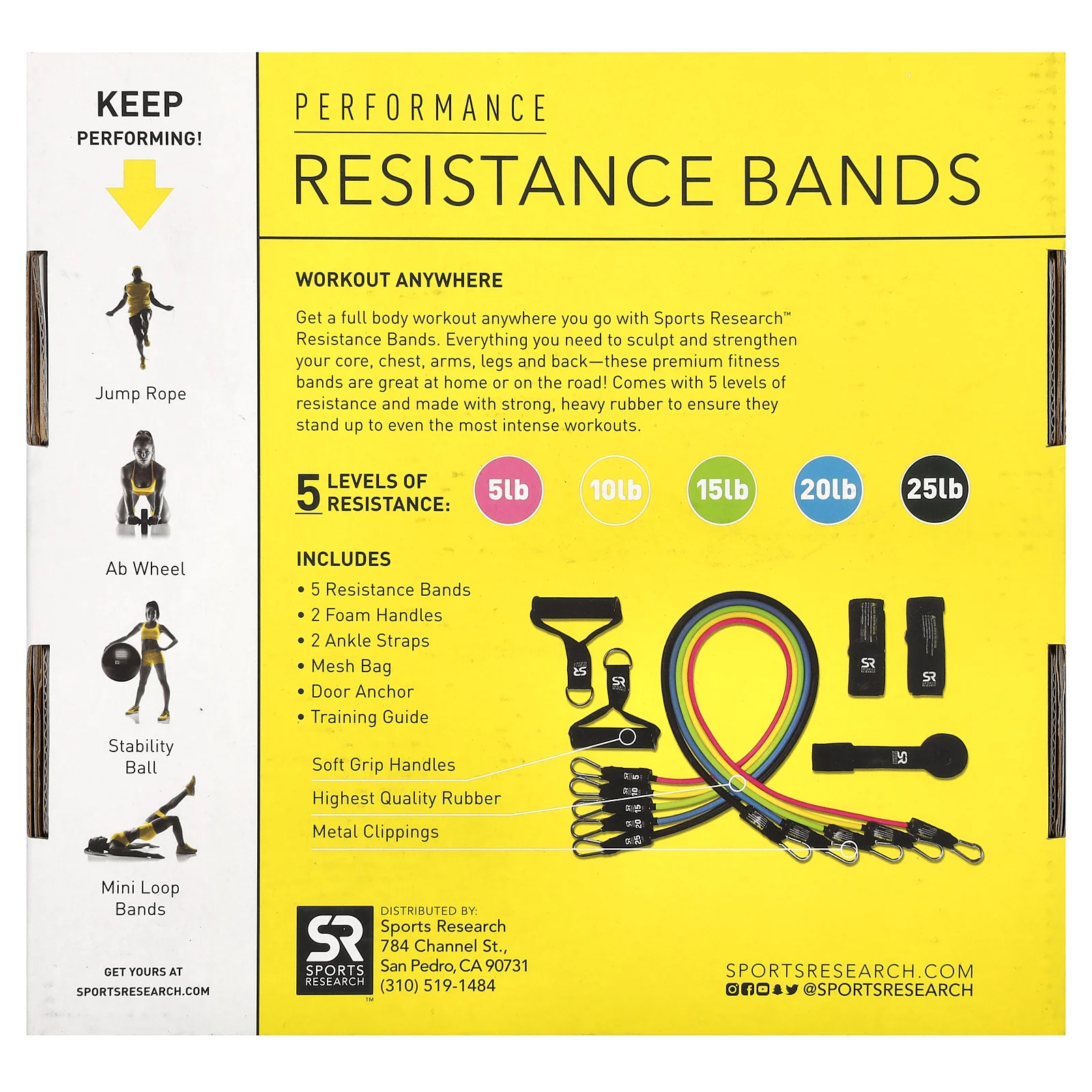 Sports Research, эластичные резинки для повышения эффективности, набор из 12 шт.