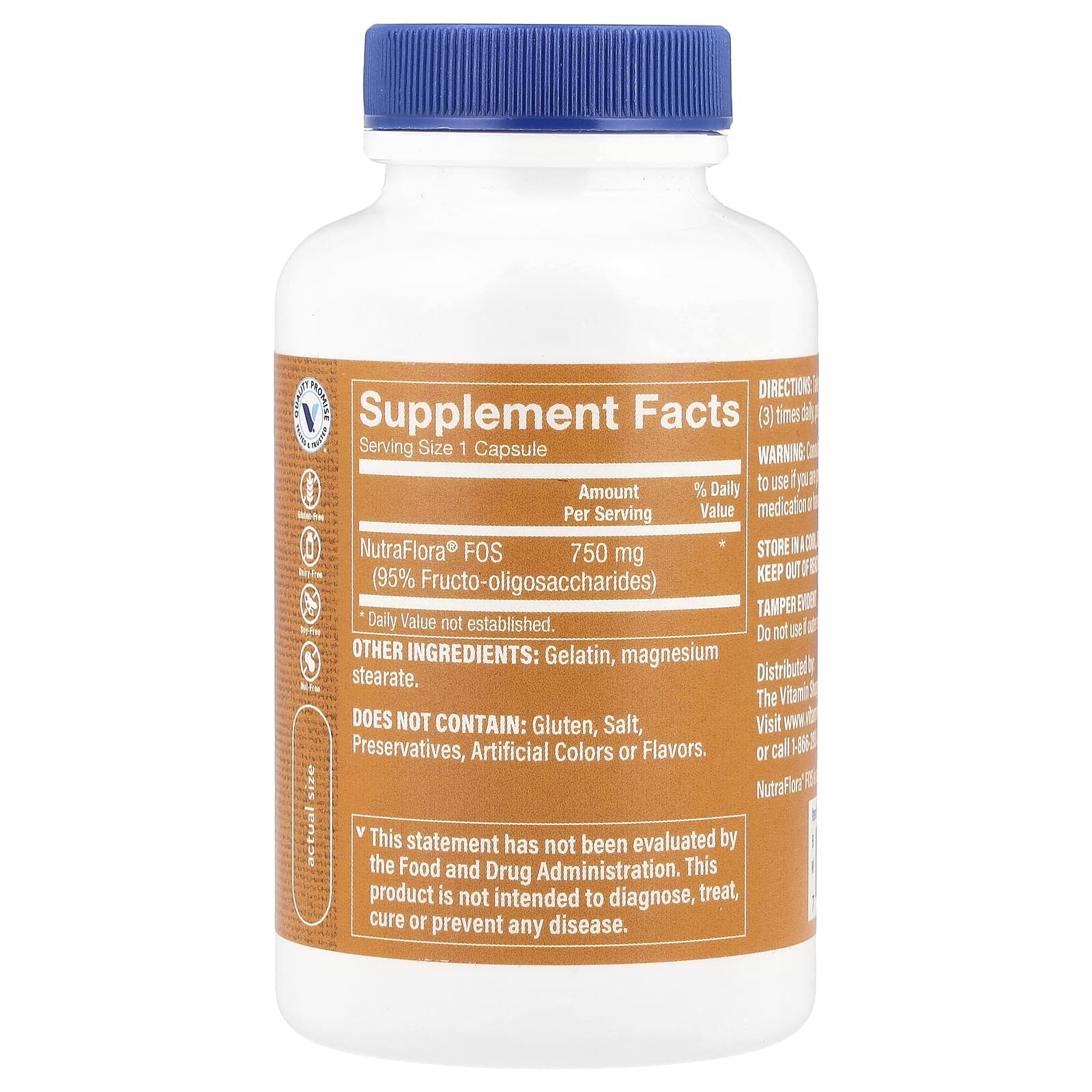 The Vitamin Shoppe, Nutraflora® FOS пробиотик, 750 мг, 100 капсул