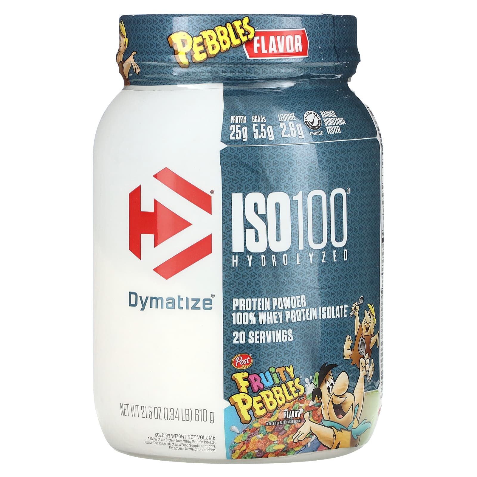 Dymatize, ISO100, гидролизованный 100% изолят сывороточного протеина, фруктовый вкус, 610 г (1,34 фунта)