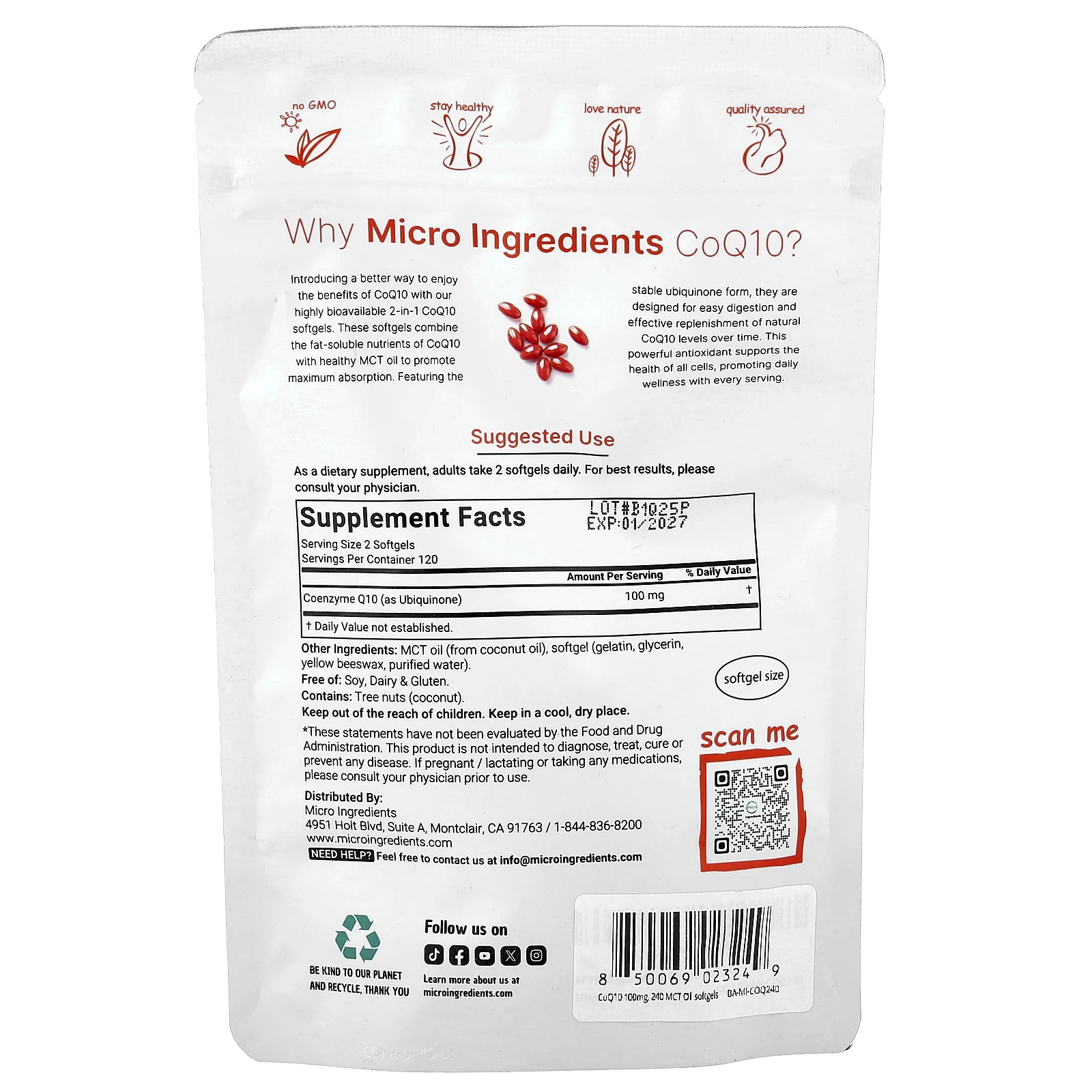 Micro Ingredients, CoQ10`` 240 капсул (50 мг в каждой капсуле)