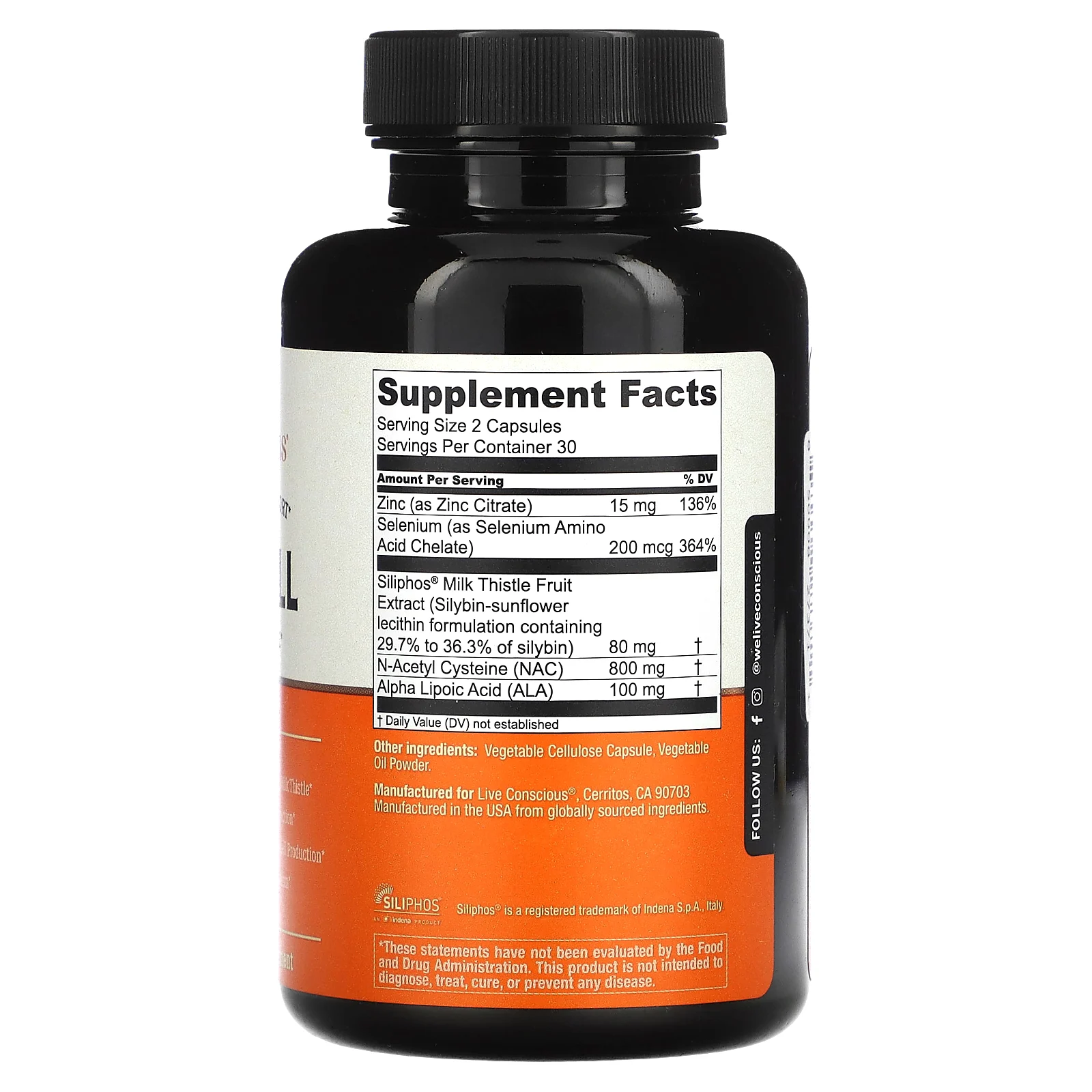 Live Conscious, LiverWell, с NAC и АЛК, 60 капсул