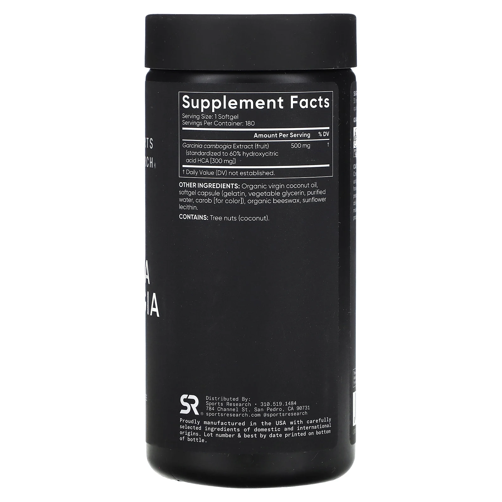 Sports Research, гарциния камбоджийская, с кокосовым маслом, 500 мг, 180 мягких таблеток